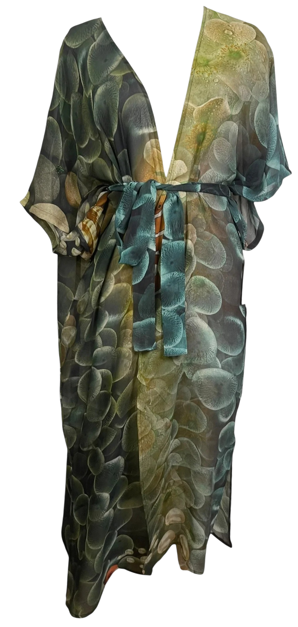 SOLD PRG9129 Wabi Sabi Pure Silk Kimono Sleeved Duster with Belt
