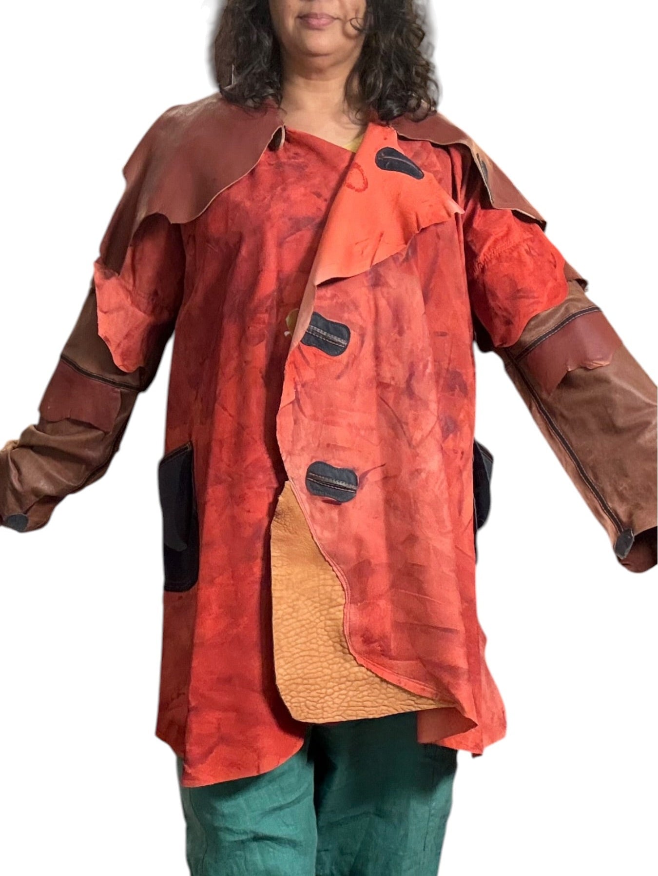 Brick, Brown and Cognac Hand-Painted Leather 7/8 Coat by Pepin Designs #27