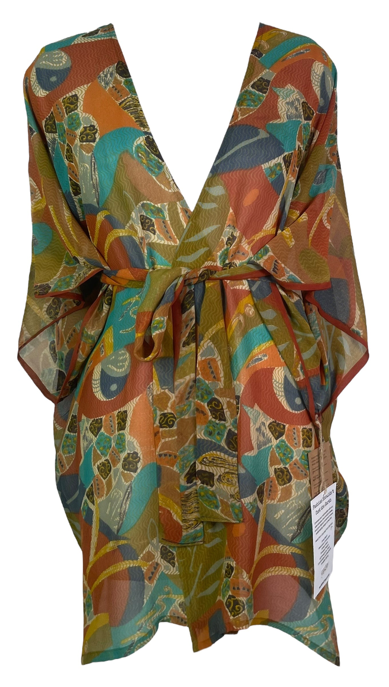 PRG8232 Sheer Wabi Sabi Pure Silk Kimono-Sleeved Jacket with Belt