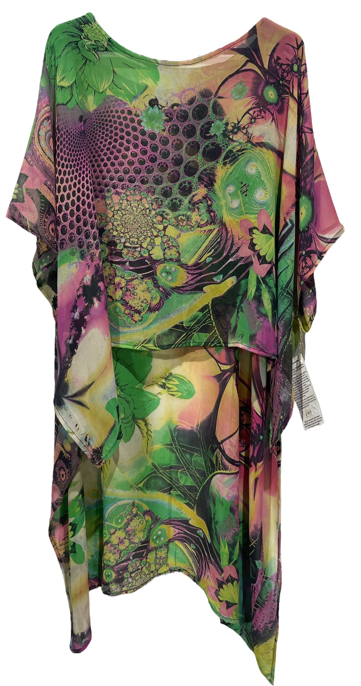 PRG4317 Sheer Wabi Sabi Pure Silk Hi Lo Top by Wabi Sabi – Handmade ethical Hi Lo Top from sariKNOTsari using upcycled silk. Designed in Canada for travel and slow fashion, loved from Toronto to LA to Sydney. Featuring Zsiska, Bryn Walker and Artisan Leather coats by Rejean Pepin, Pepin designs