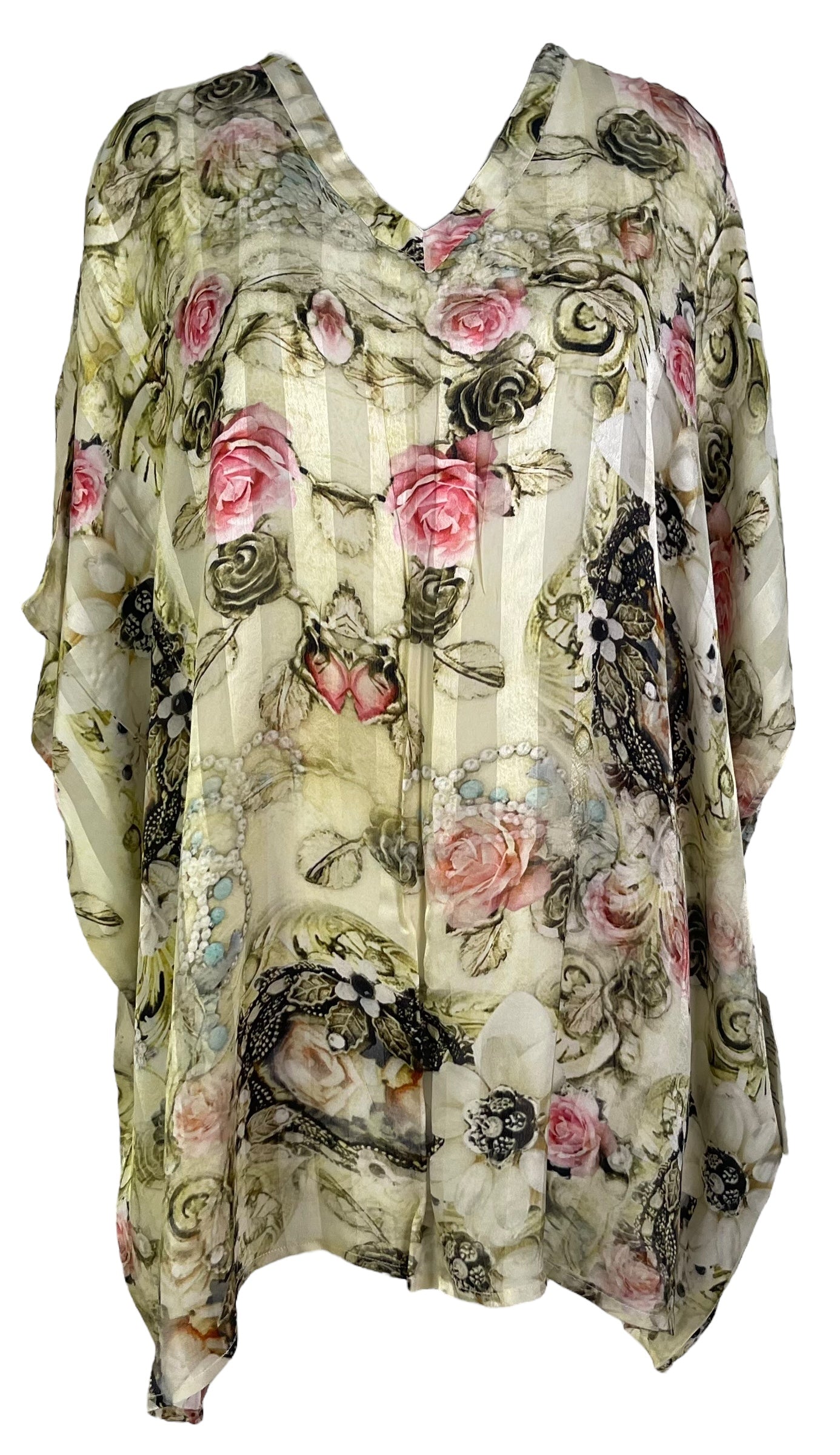 PRG6885 Sheer Avatar Pure Silk Short Kaftan Tunic without Slits