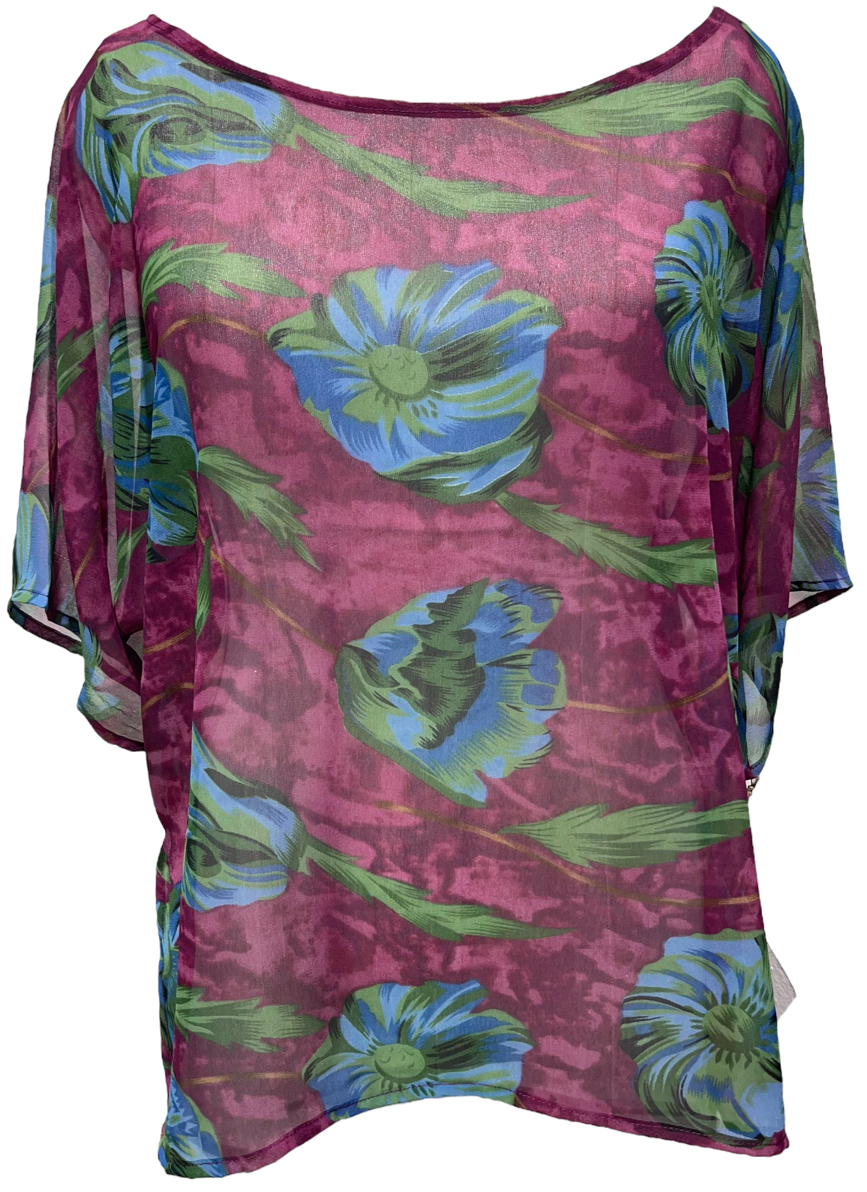 REVOLUTIONHER PRG4340 Sheer Avatar Pure Silk Side Slit Top