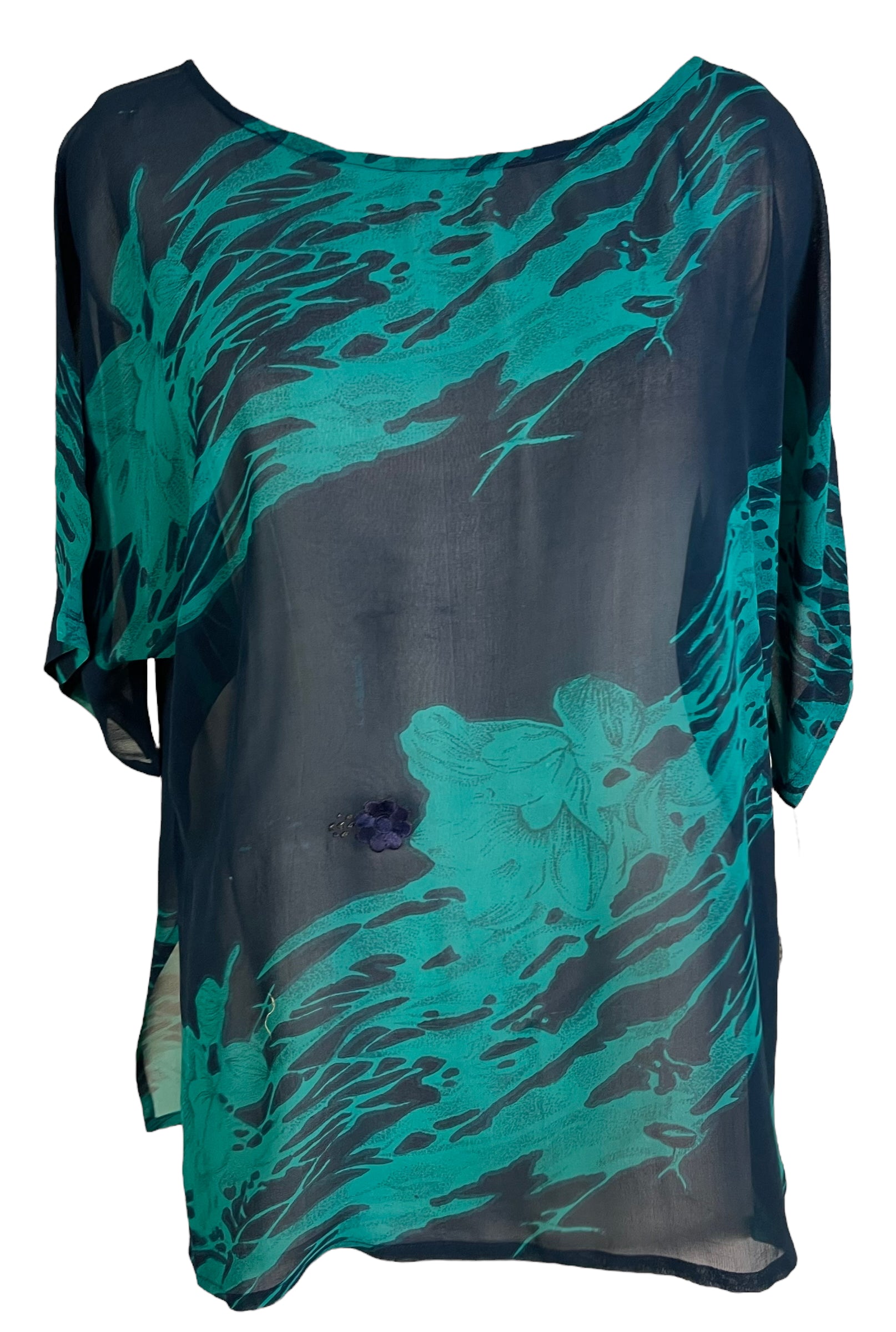 PRG6521 Sheer Avatar Pure Silk Side Slit Top