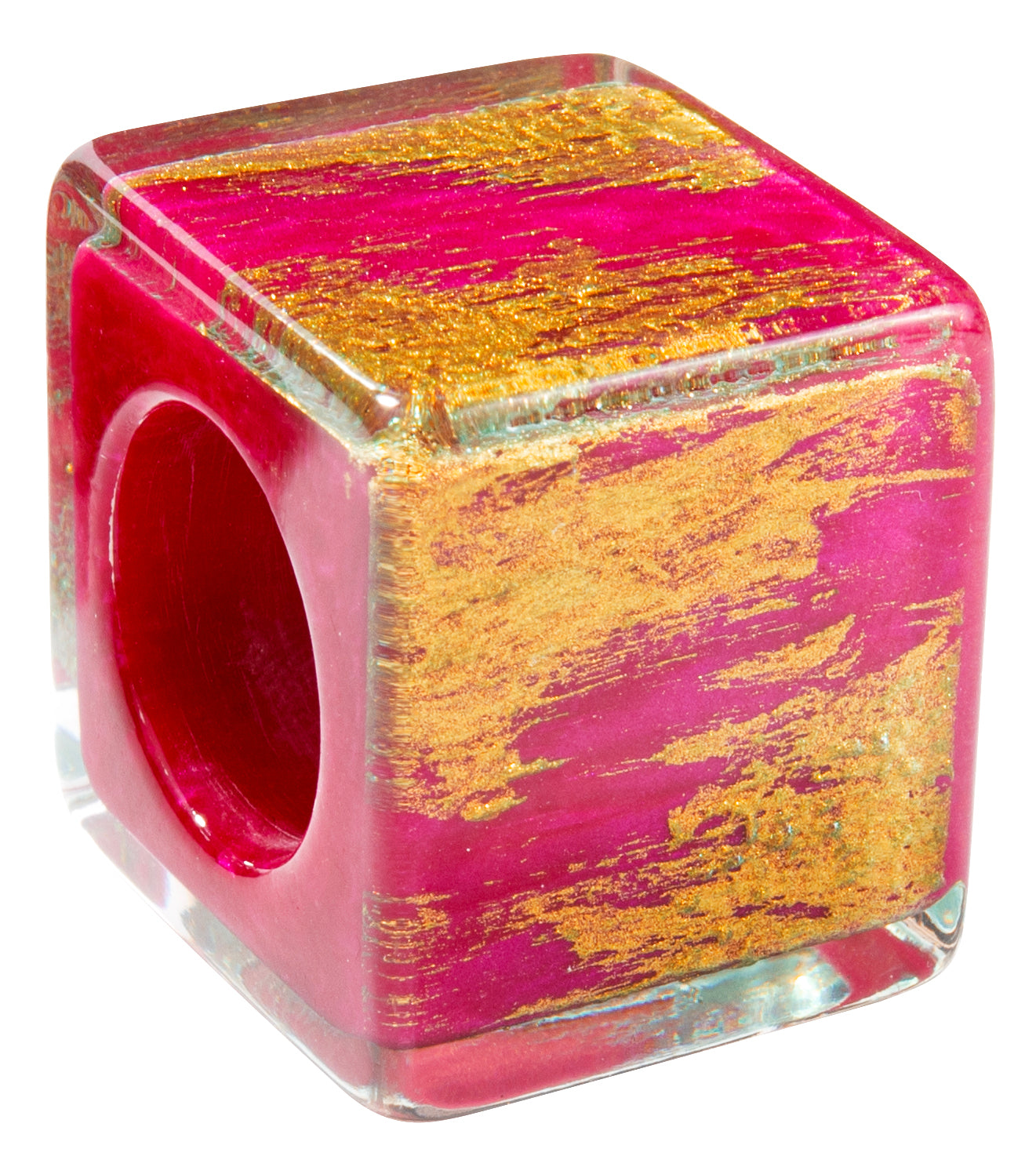 Patina Fuchsia and Green Musee Bliss Bead - Large Opening by Zsiska – Handmade ethical Bead from sariKNOTsari using upcycled silk. Designed in Canada for travel and slow fashion, loved from Toronto to LA to Sydney.