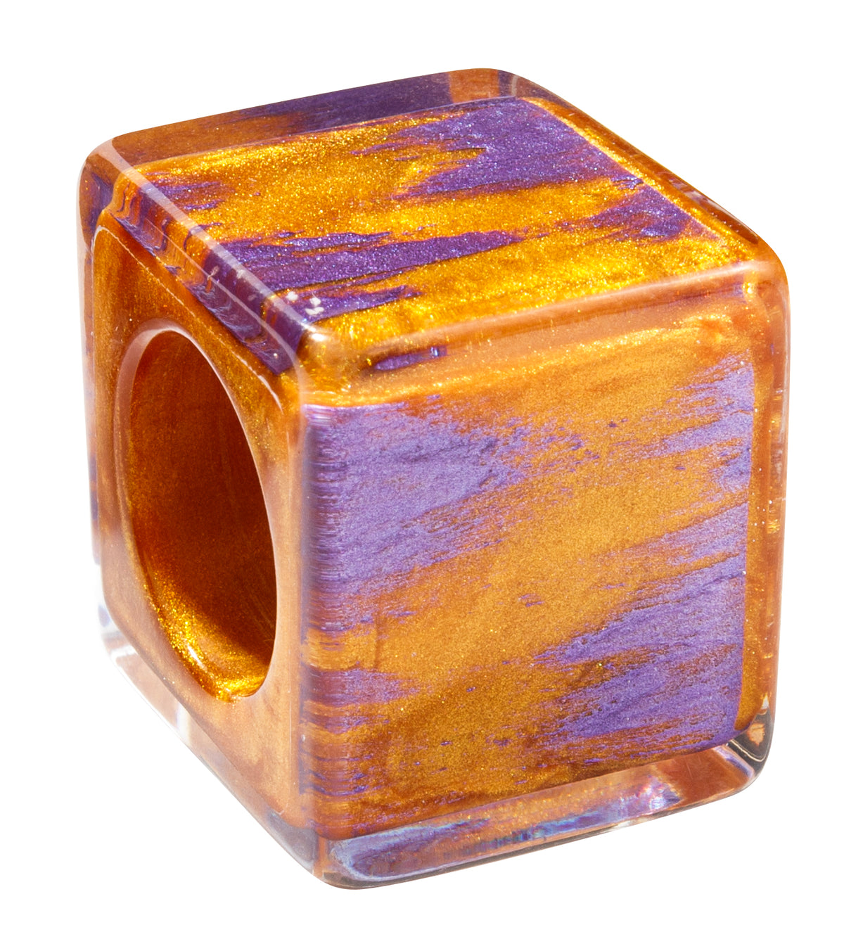 Patina Amber and Purple Musee Bliss Bead - Large Opening by Zsiska – Handmade ethical Bead from sariKNOTsari using upcycled silk. Designed in Canada for travel and slow fashion, loved from Toronto to LA to Sydney.