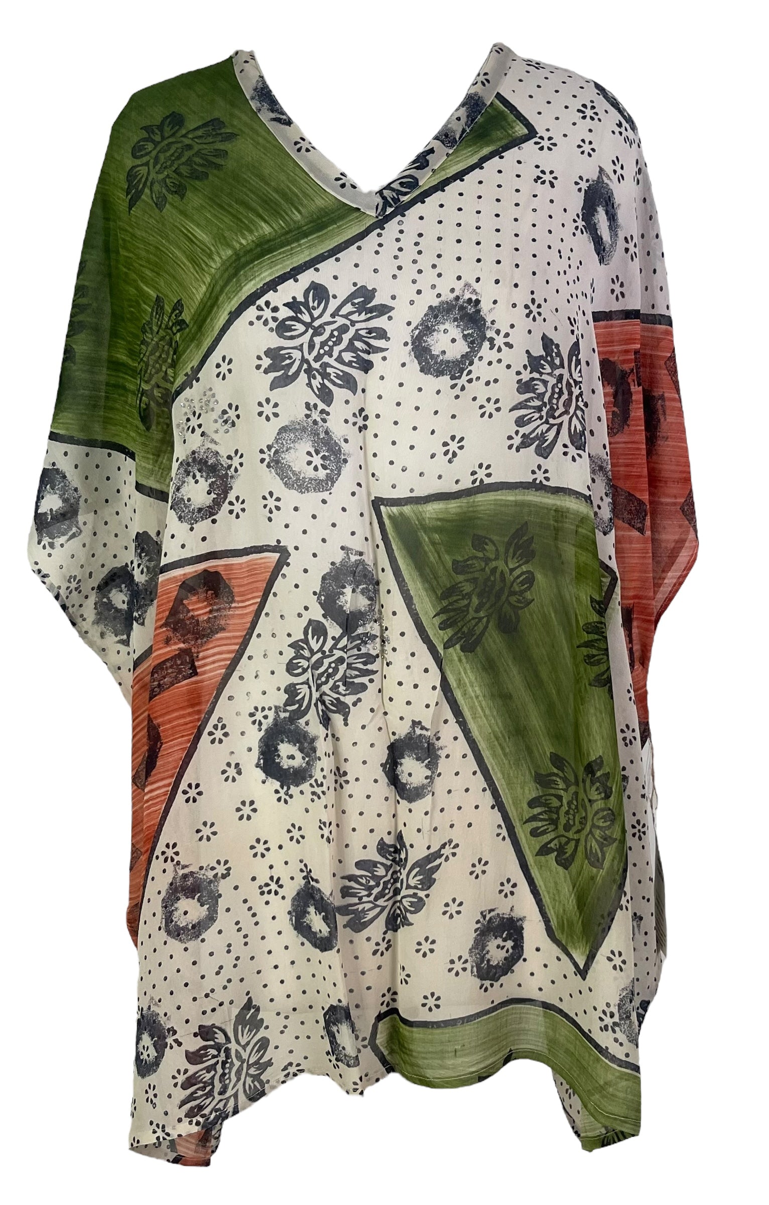 PRG7185 Sheer Wabi Sabi Pure Silk Short Kaftan Tunic without Slits