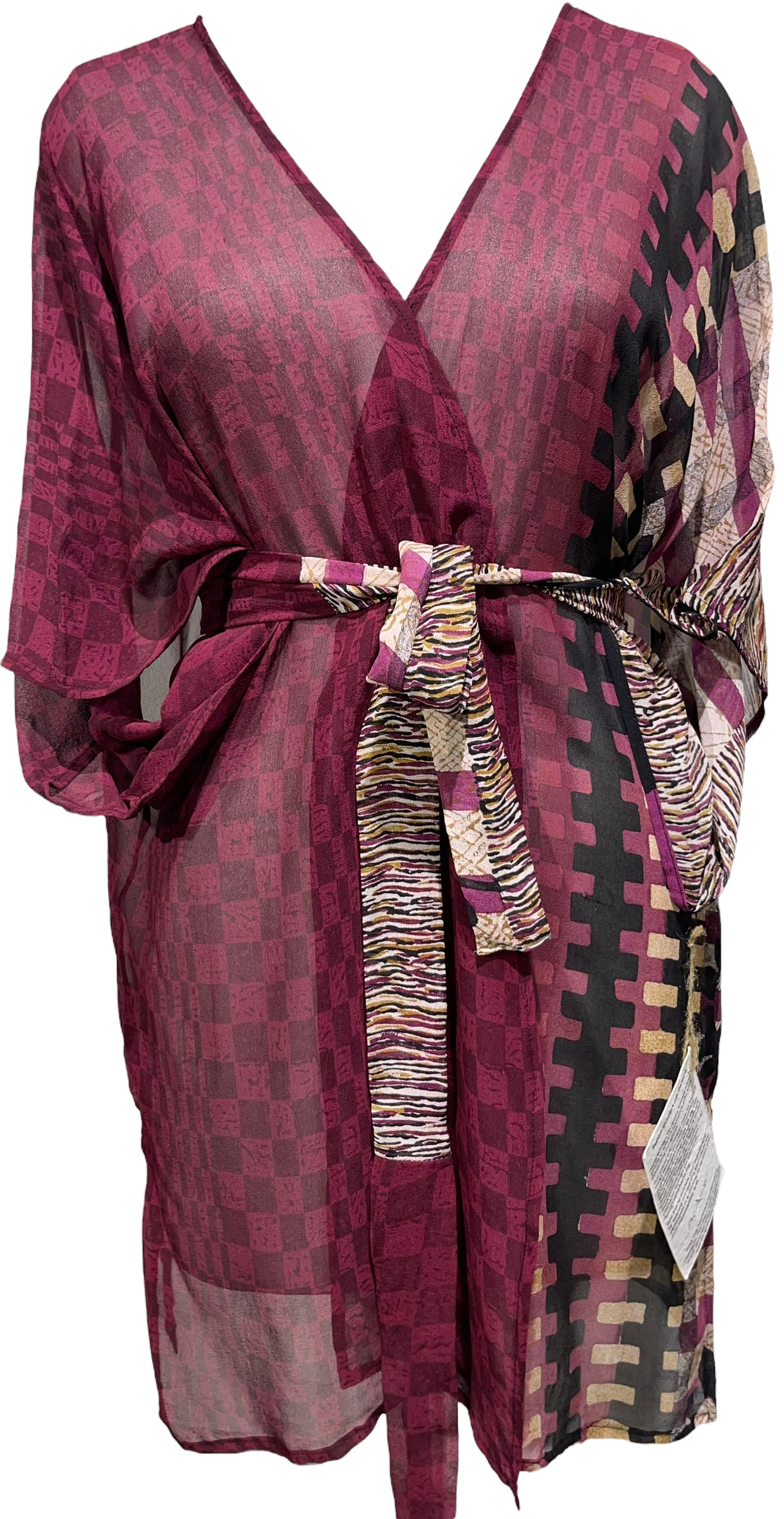 PRG3081 Sheer Avatar Pure Silk Kimono-Sleevedd Jacket with Belt