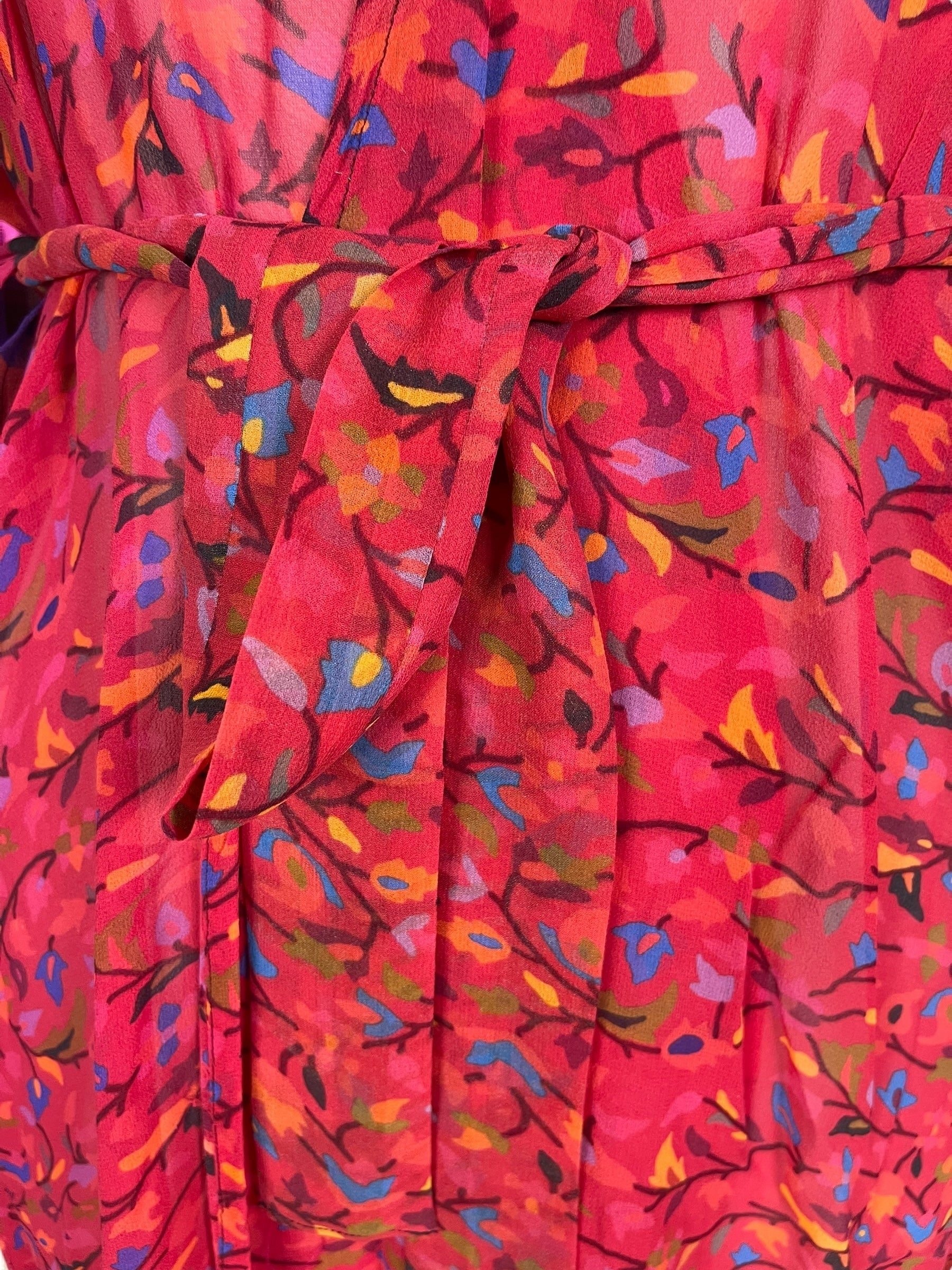 PRG6811 Sheer Avatar Long Pure Silk Kimono Sleeved Duster with Belt