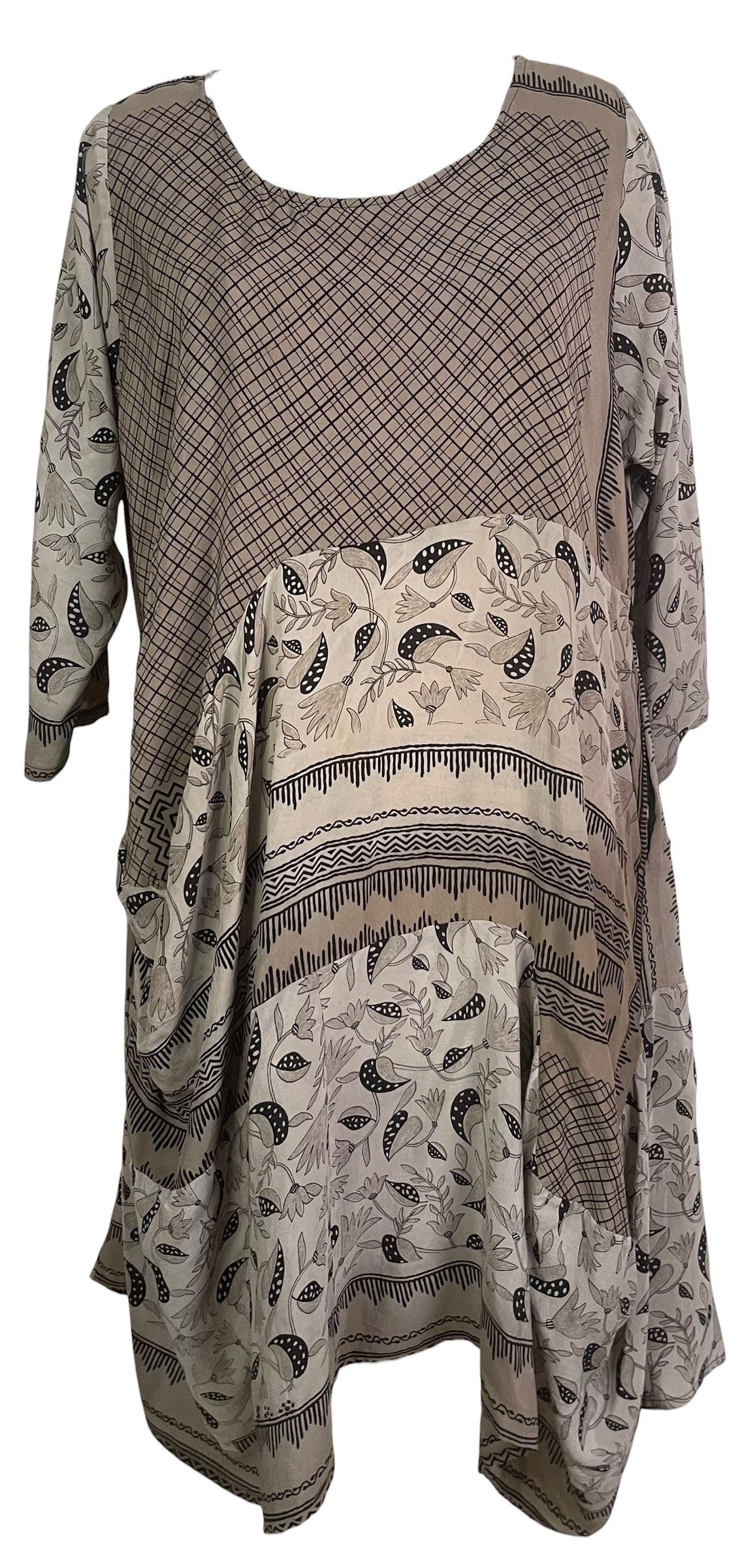 PRC8895 Wabi Sabi Sculptural Silk Long Tunic Dress by 15 FEBRUARY 2026 – Handmade ethical Sculptural Dress from sariKNOTsari using upcycled silk. Designed in Canada for travel and slow fashion, loved from Toronto to LA to Sydney.