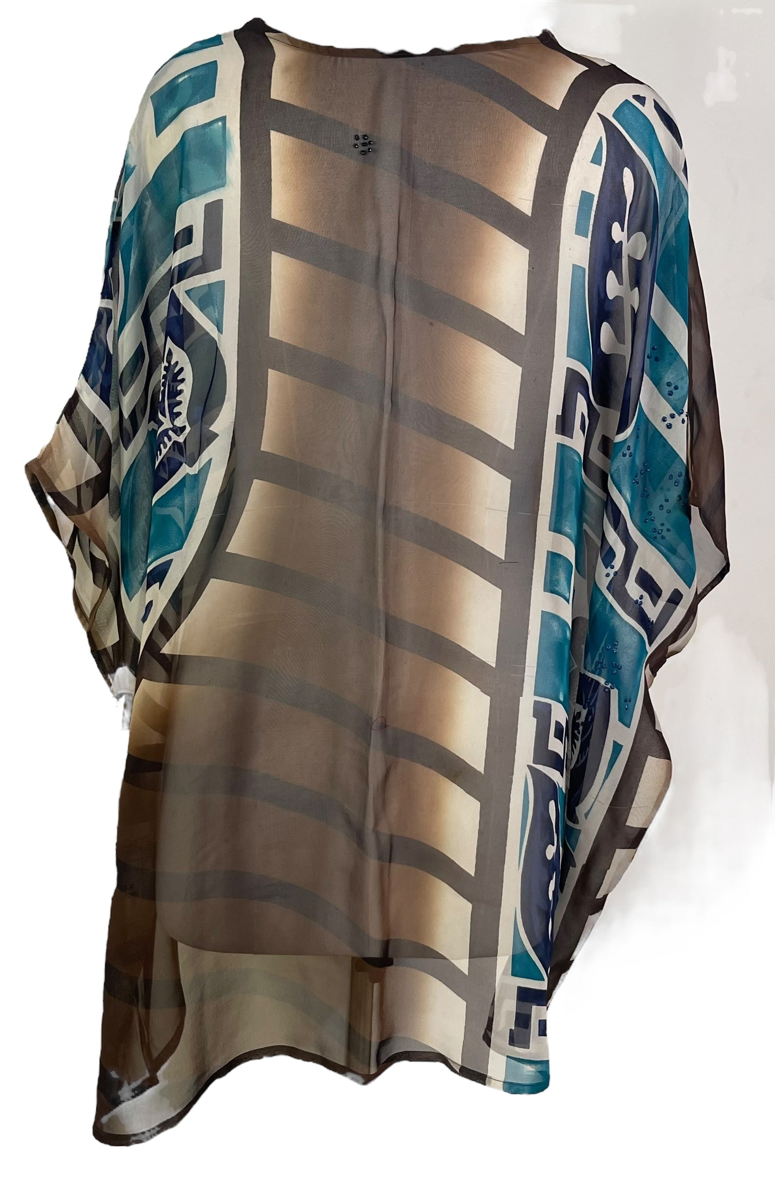 PRG7182 Sheer Wabi Sabi Pure Silk Short Kaftan Tunic without Slits