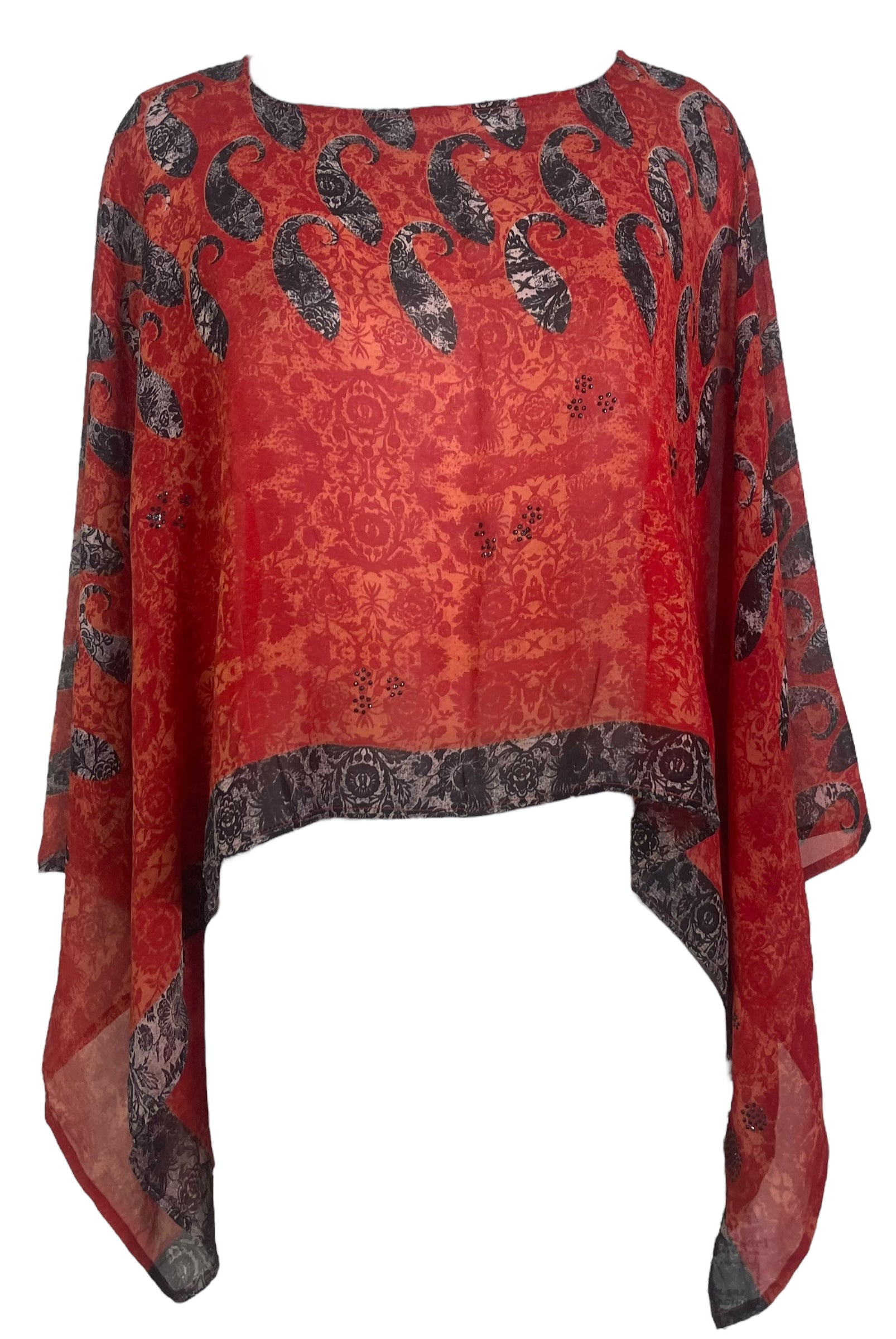 PREVIEW PRG7874 Sheer Avatar Pure Silk Capelet Poncho by DECEMBER2025 – Handmade ethical Poncho from sariKNOTsari using upcycled silk. Designed in Canada for travel and slow fashion, loved from Toronto to LA to Sydney.