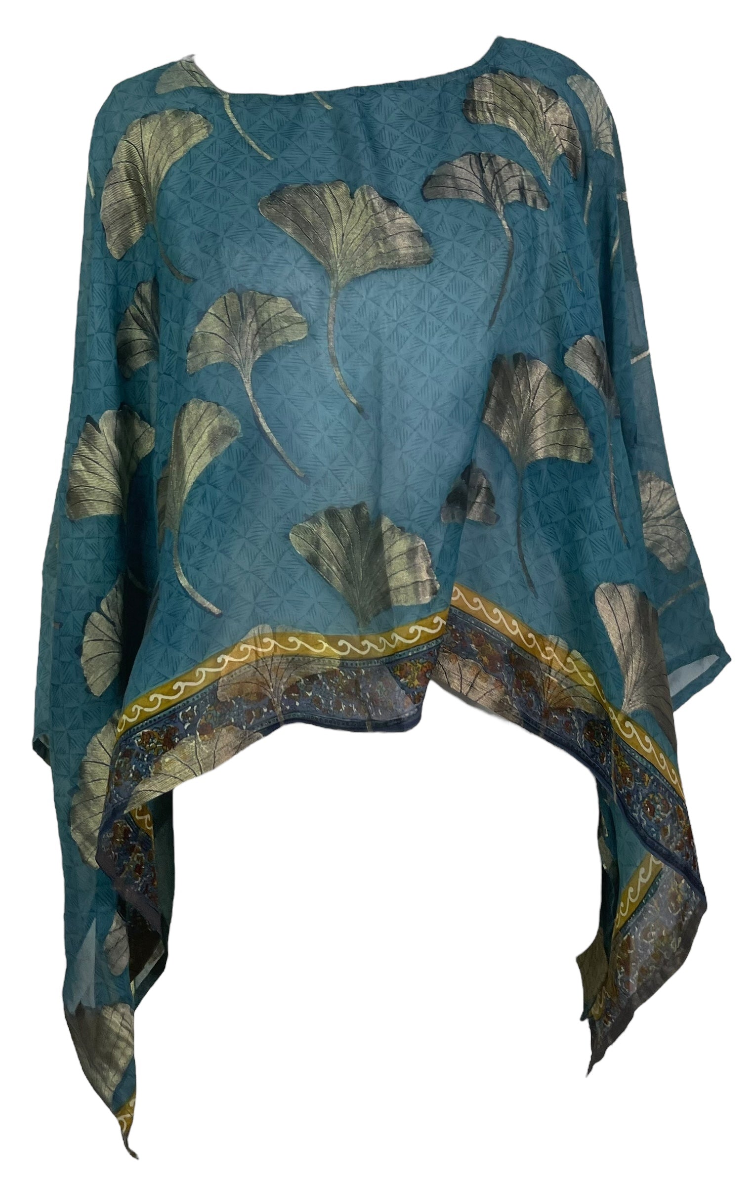 PREVIEW PRG7997 Sheer Avatar Pure Silk Capelet Poncho by DECEMBER2025 – Handmade ethical Poncho from sariKNOTsari using upcycled silk. Designed in Canada for travel and slow fashion, loved from Toronto to LA to Sydney.