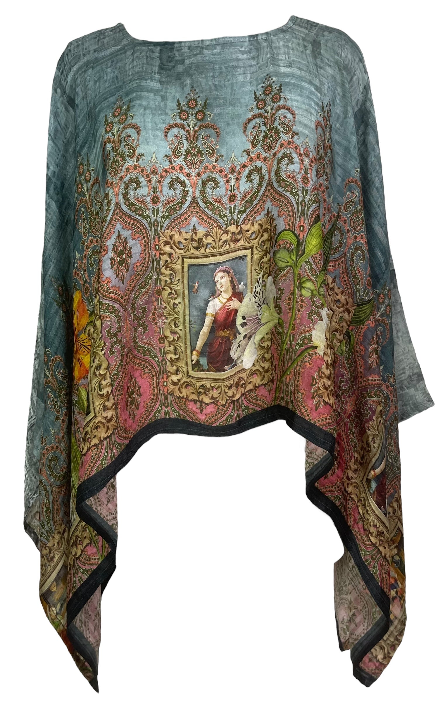 PREVIEW PRG8031 Sheer Avatar Pure Silk Capelet Poncho by DECEMBER2025 – Handmade ethical Poncho from sariKNOTsari using upcycled silk. Designed in Canada for travel and slow fashion, loved from Toronto to LA to Sydney.