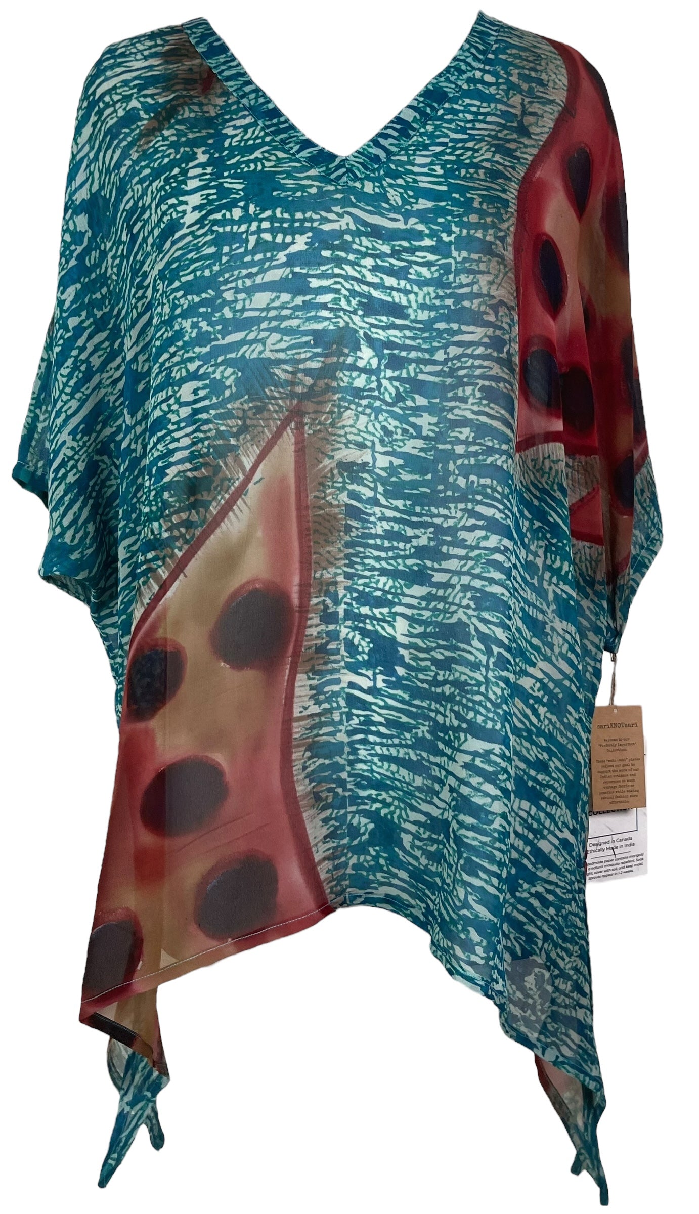 PREVIEW PRG8134 Wabi Sabi Pure Silk Long Tunic with Side Ties by DECEMBER2025 – Handmade ethical Side Tie Tunic from sariKNOTsari using upcycled silk. Designed in Canada for travel and slow fashion, loved from Toronto to LA to Sydney.