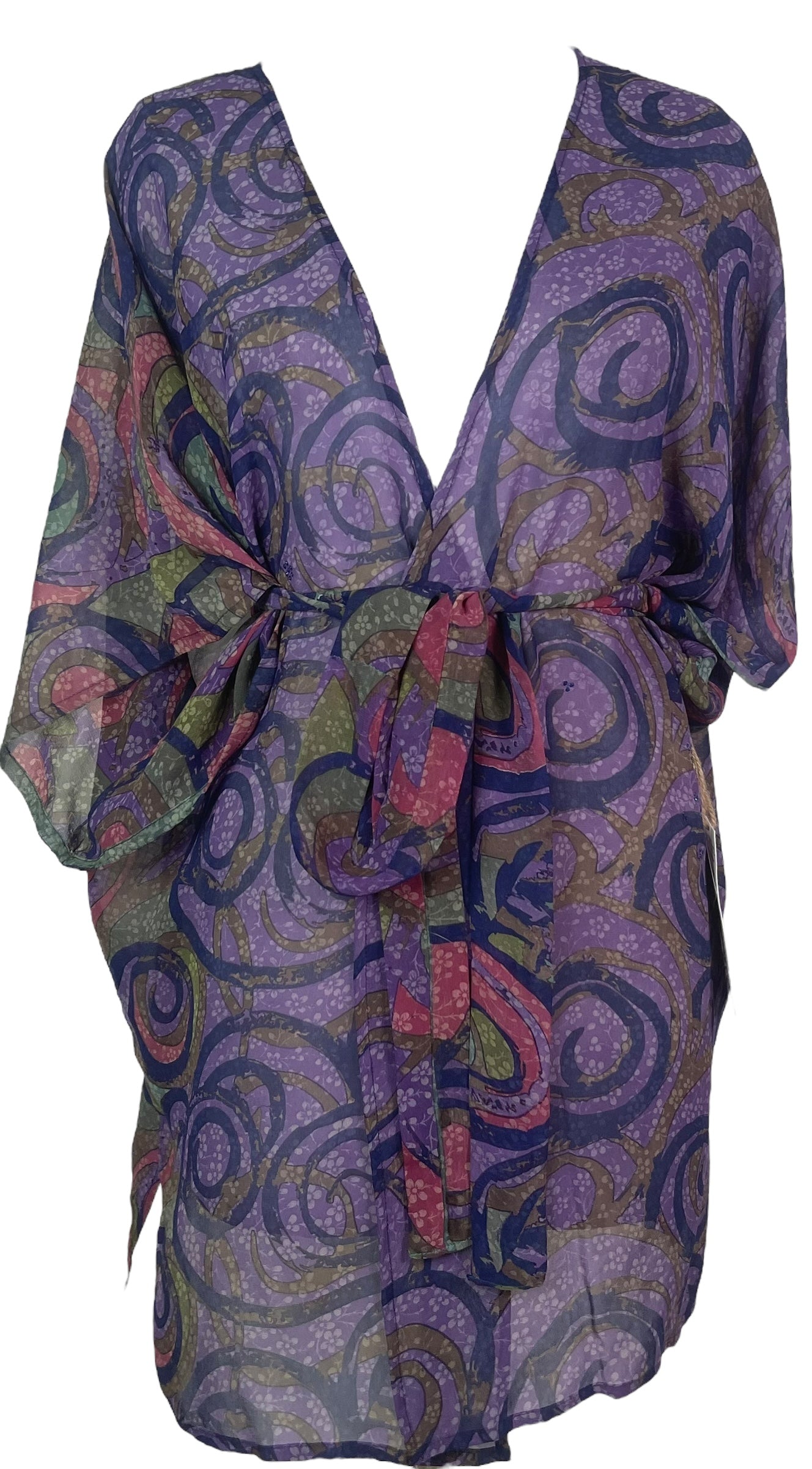 PRG8334 Sheer Avatar Pure Silk Kimono-Sleeved Jacket with Belt