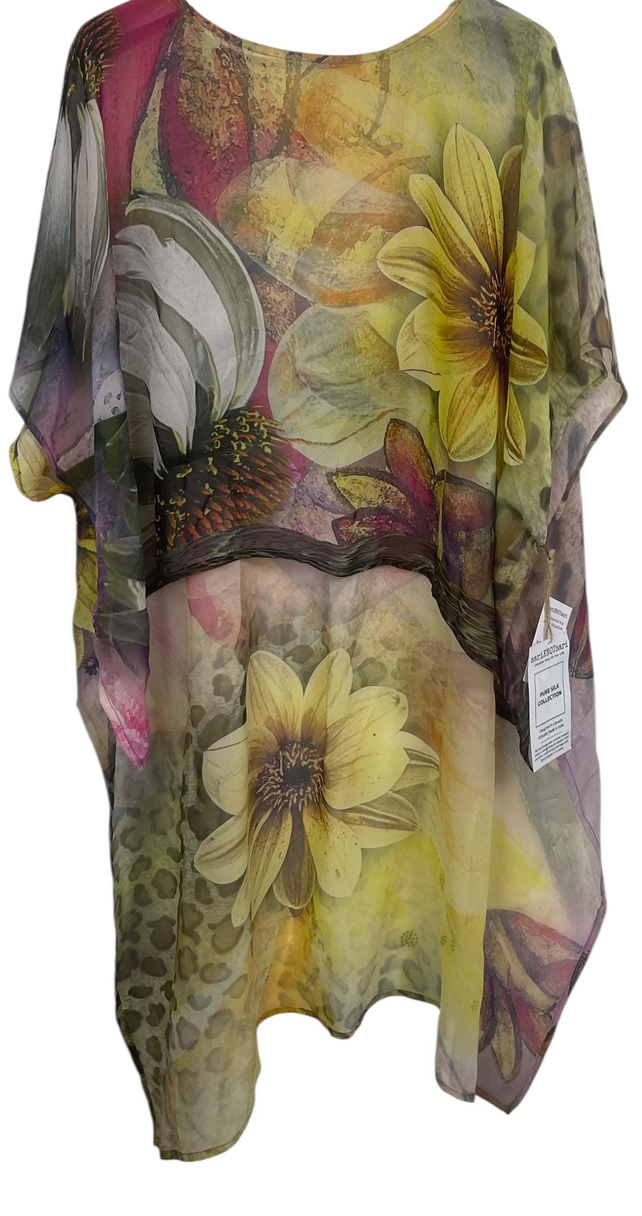 PREVIEW PRG8344 Sheer Avatar Pure Silk Hi Lo Top by DECEMBER2025 – Handmade ethical Hi Lo Top from sariKNOTsari using upcycled silk. Designed in Canada for travel and slow fashion, loved from Toronto to LA to Sydney.