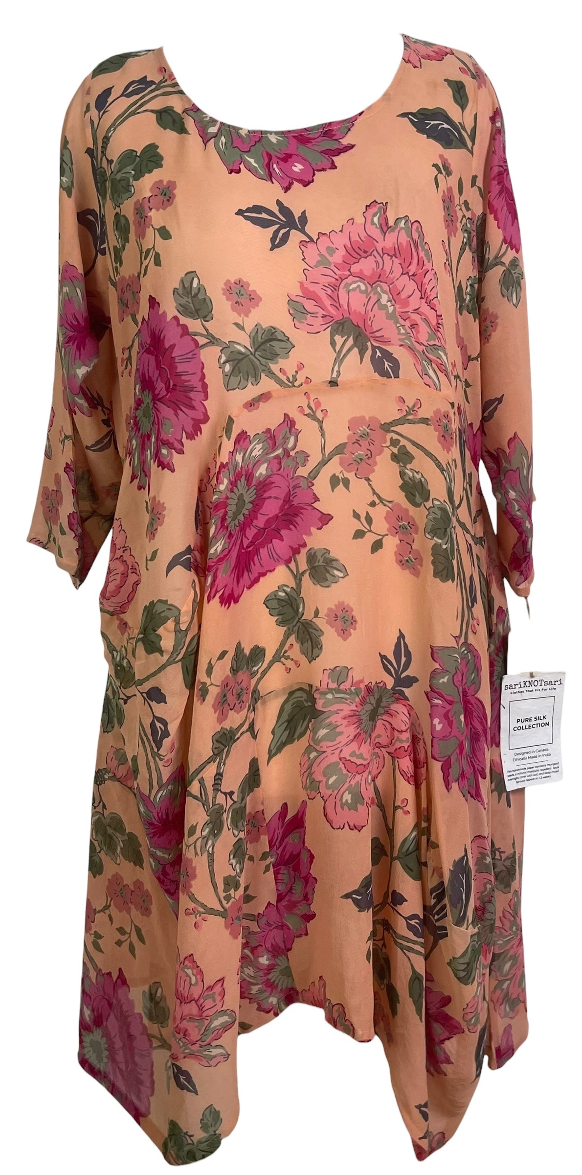 PRG8919 Sheer Wabi Sabi Sculptural Silk Long Tunic Dress by 15 FEBRUARY 2026 – Handmade ethical Sculptural Dress from sariKNOTsari using upcycled silk. Designed in Canada for travel and slow fashion, loved from Toronto to LA to Sydney.