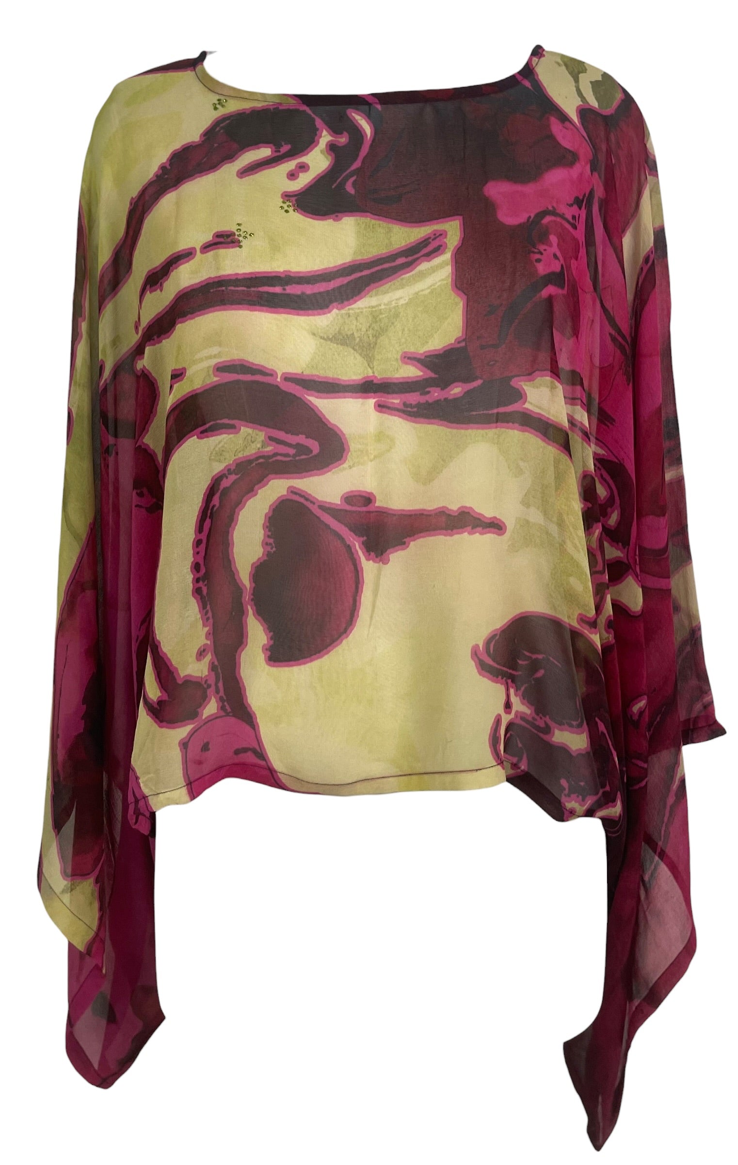 PRG9020 Sheer Wabi Sabi Pure Silk Kimono-Sleeved Top