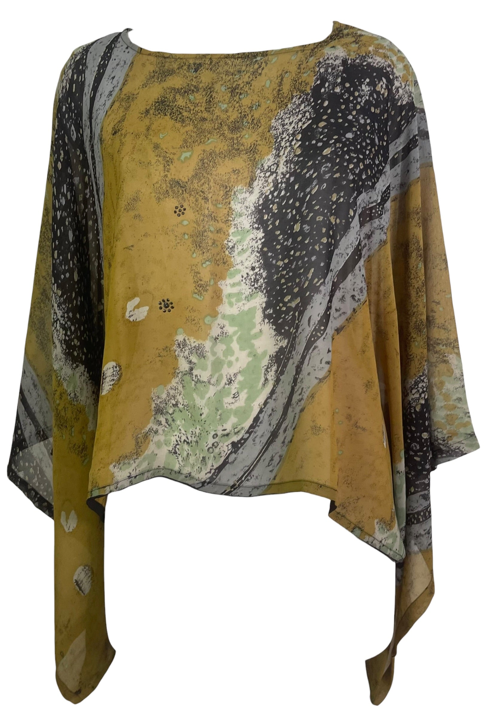 PRG9021 Sheer Wabi Sabi Pure Silk Kimono-Sleeved Top