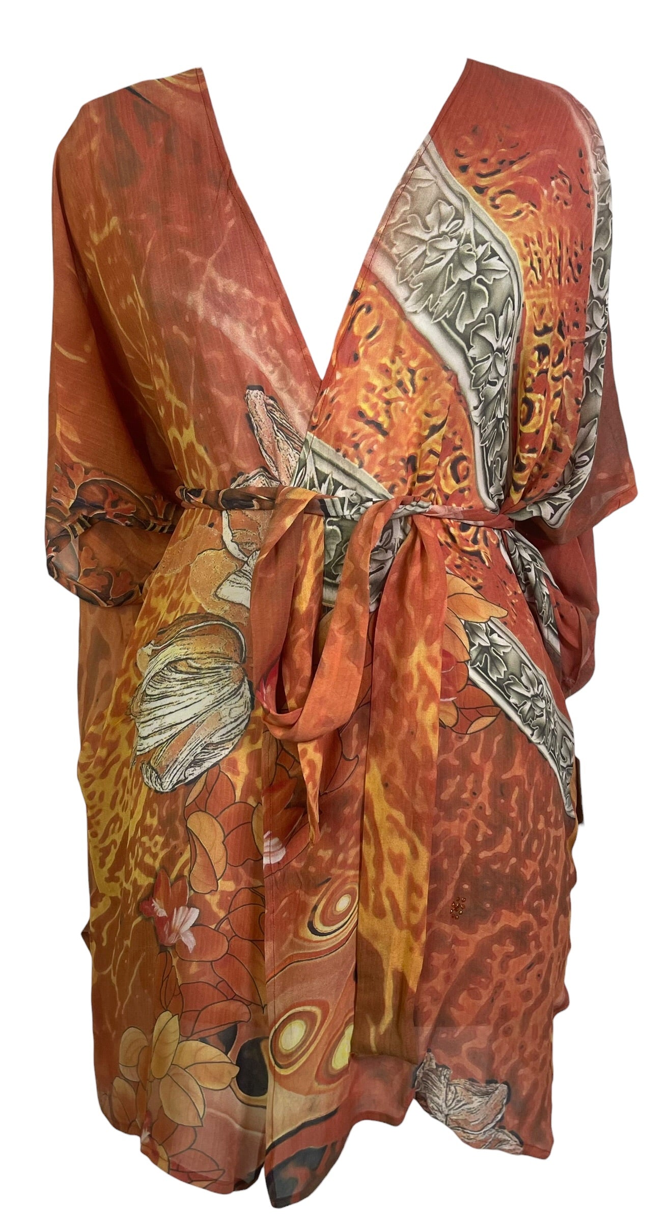Releases Sunday at 8pm EST PRG9022 Sheer Wabi Sabi Pure Silk Kimono-Sleeved Jacket with Belt