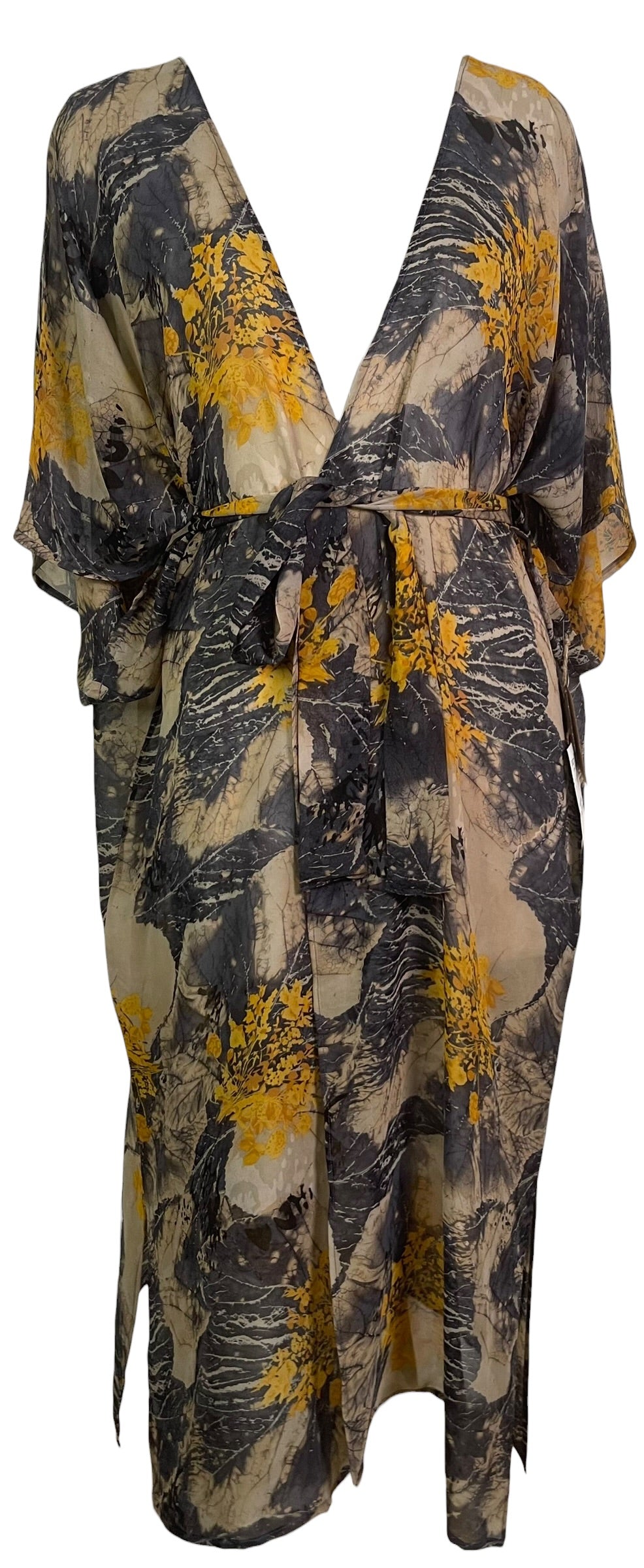 PRG9043 Sheer Wabi Sabi Pure Silk Kimono Sleeved Duster with Belt