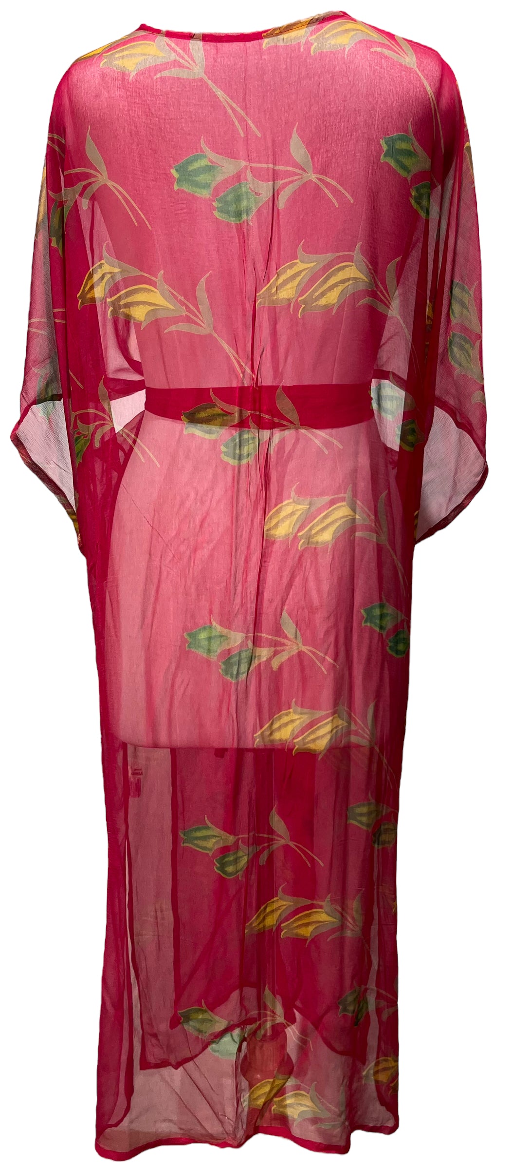 PRG3555 Sheer Nirvana Long Pure Silk Kimono Sleeved Duster with Belt