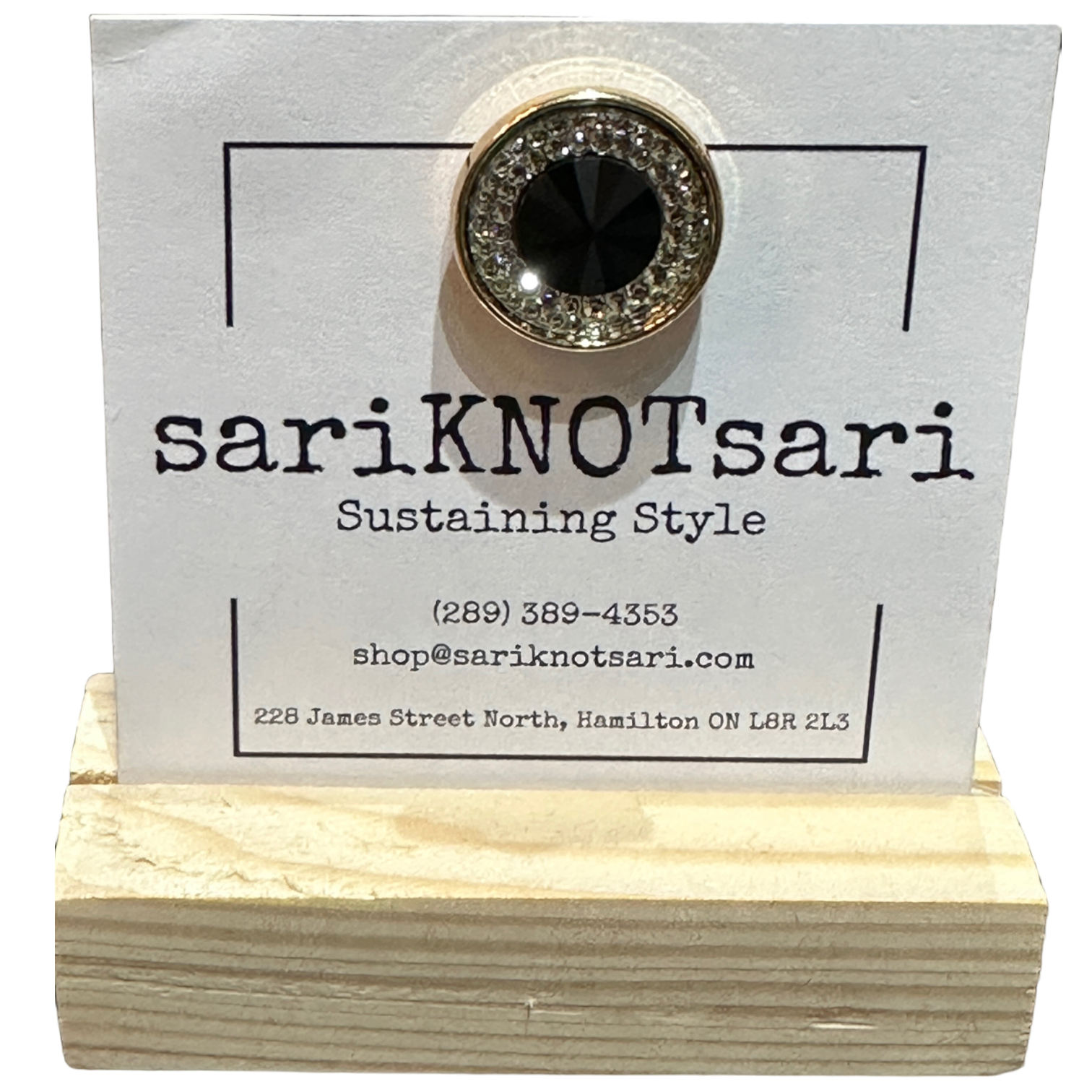 Black Gem with Rhinestones Magnetic Button by Magnet – Handmade ethical Brooch from sariKNOTsari using upcycled silk. Designed in Canada for travel and slow fashion, loved from Toronto to LA to Sydney. Featuring Zsiska, Bryn Walker and Artisan Leather coats by Rejean Pepin, Pepin designs