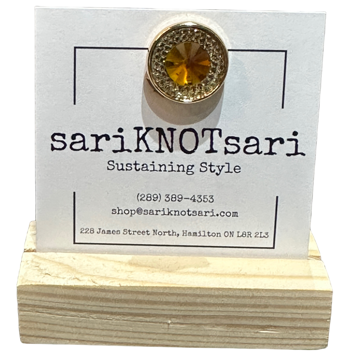 Yellow Gem with Rhinestones Magnetic Button by Magnet – Handmade ethical Brooch from sariKNOTsari using upcycled silk. Designed in Canada for travel and slow fashion, loved from Toronto to LA to Sydney. Featuring Zsiska, Bryn Walker and Artisan Leather coats by Rejean Pepin, Pepin designs