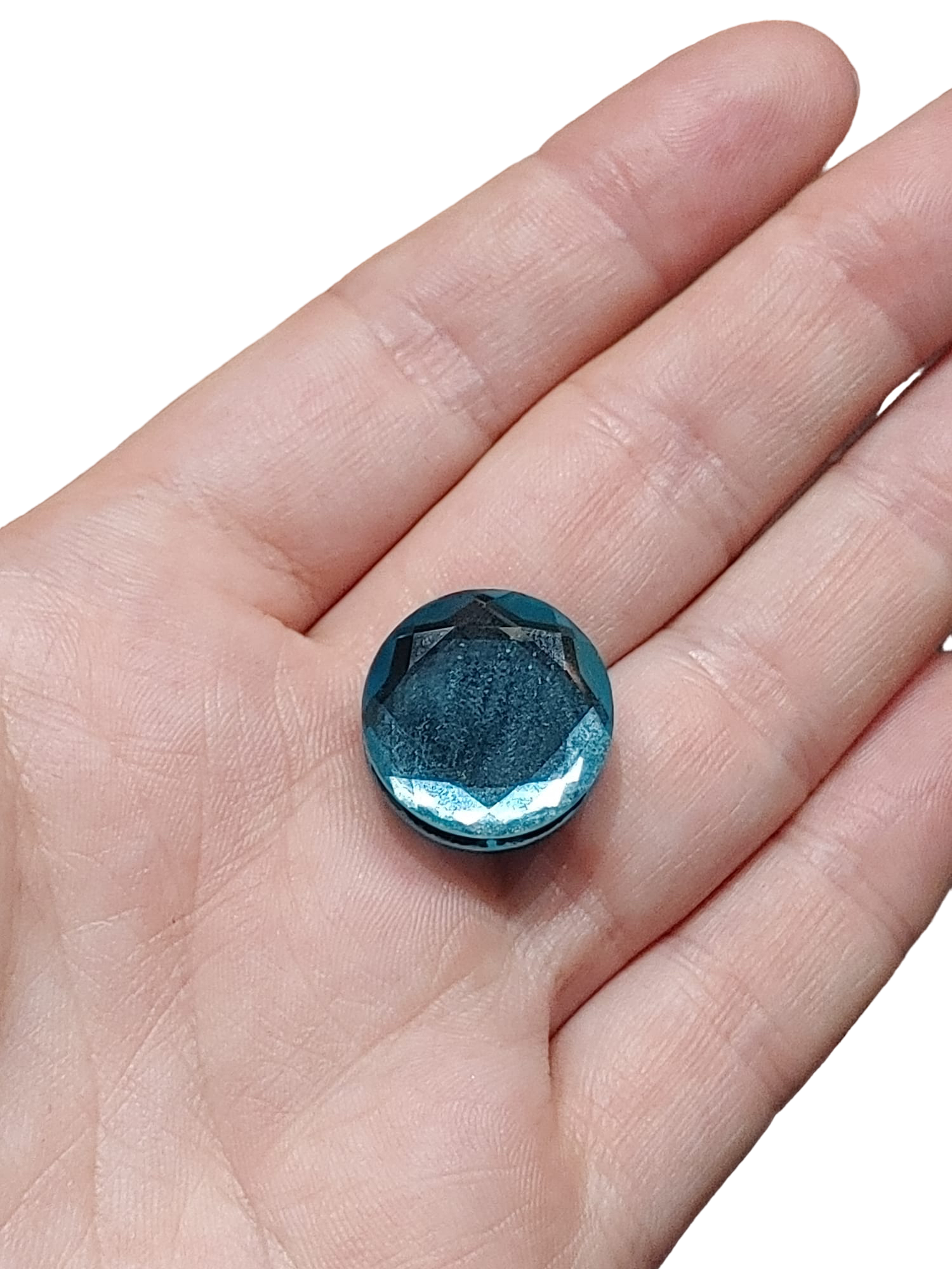 Opaque Faceted Cyan Glass Magnetic Button