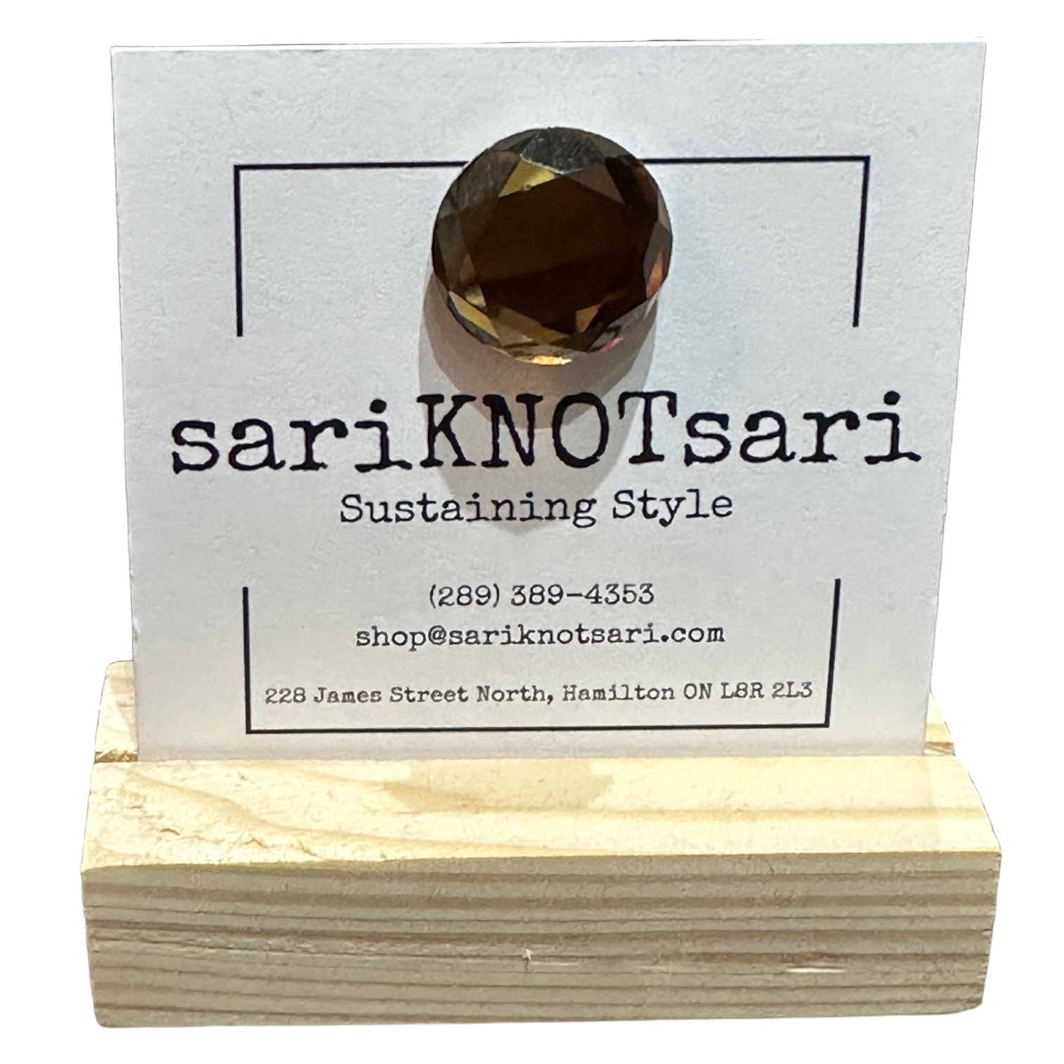 Opaque Faceted Brown Glass Magnetic Button by Magnet – Handmade ethical Brooch from sariKNOTsari using upcycled silk. Designed in Canada for travel and slow fashion, loved from Toronto to LA to Sydney. Featuring Zsiska, Bryn Walker and Artisan Leather coats by Rejean Pepin, Pepin designs
