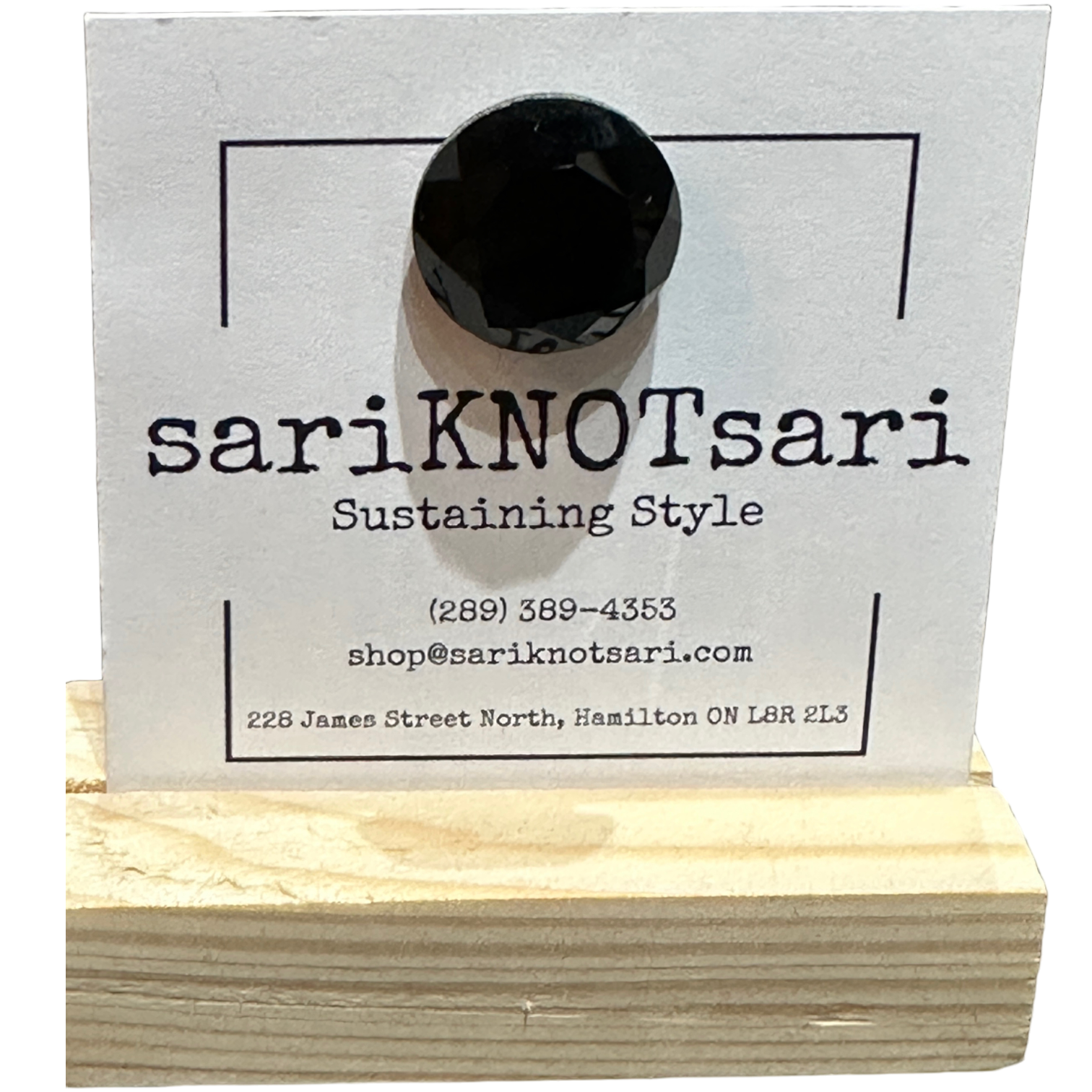 Opaque Faceted Black Glass Magnetic Button by Magnet – Handmade ethical Brooch from sariKNOTsari using upcycled silk. Designed in Canada for travel and slow fashion, loved from Toronto to LA to Sydney.