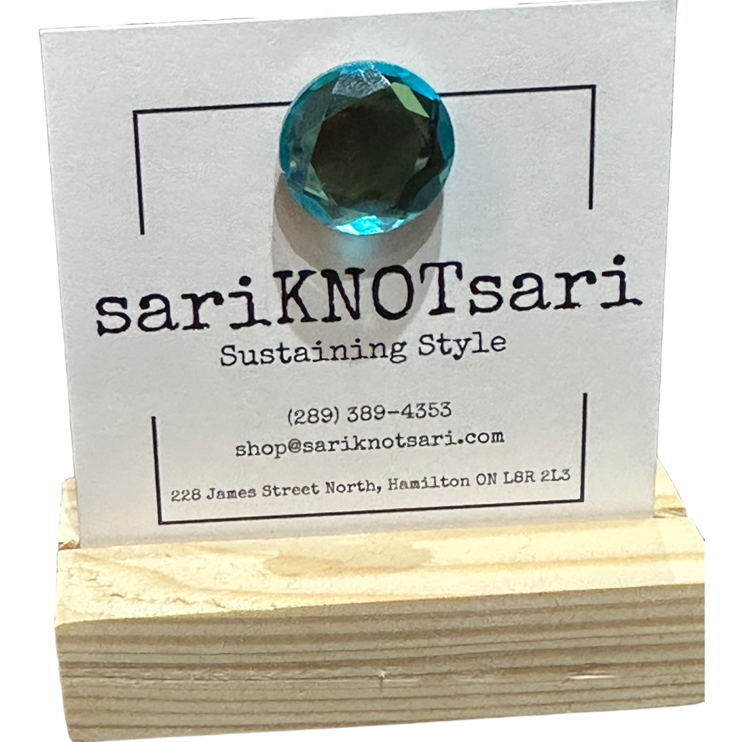 Opaque Faceted Cyan Glass Magnetic Button by Magnet – Handmade ethical Brooch from sariKNOTsari using upcycled silk. Designed in Canada for travel and slow fashion, loved from Toronto to LA to Sydney. Featuring Zsiska, Bryn Walker and Artisan Leather coats by Rejean Pepin, Pepin designs