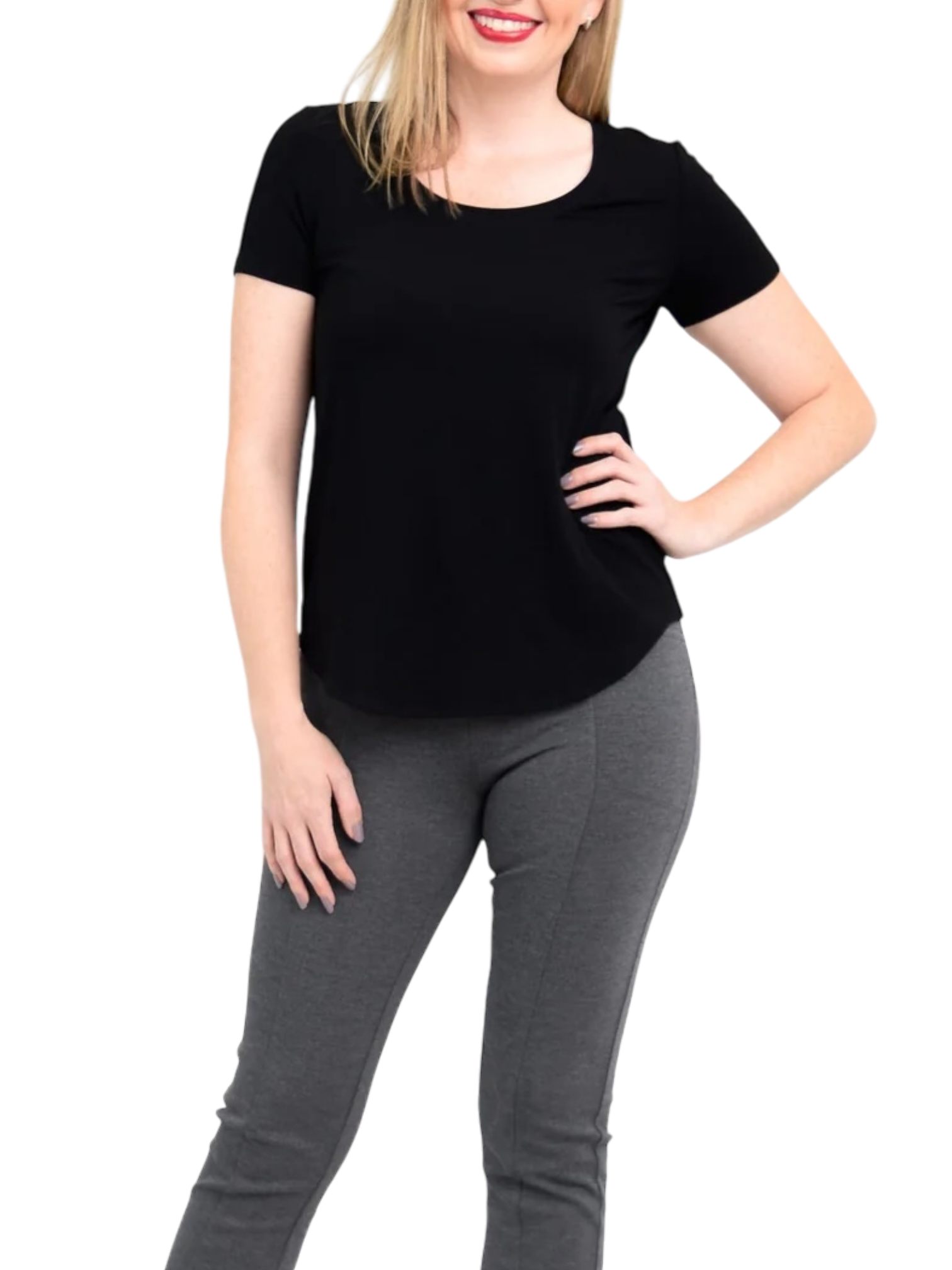 Tessa Black Bamboo Tee Shirt by Blue Sky Clothing Co – Handmade ethical Short Sleeved Top from sariKNOTsari using upcycled silk. Designed in Canada for travel and slow fashion, loved from Toronto to LA to Sydney.