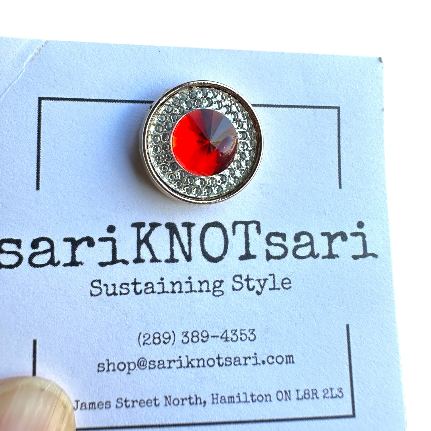 Red Gem with Rhinestones Magnetic Button