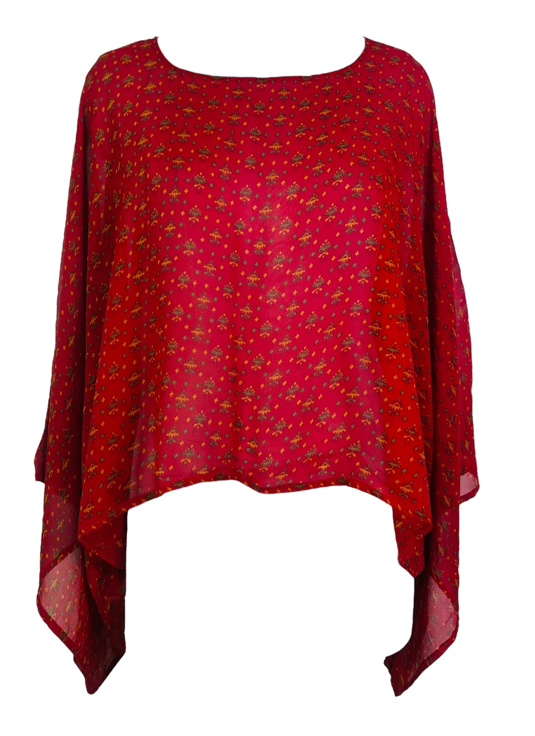 PRG7572 Sheer Wabi Sabi Pure Silk Kimono-Sleeved Top