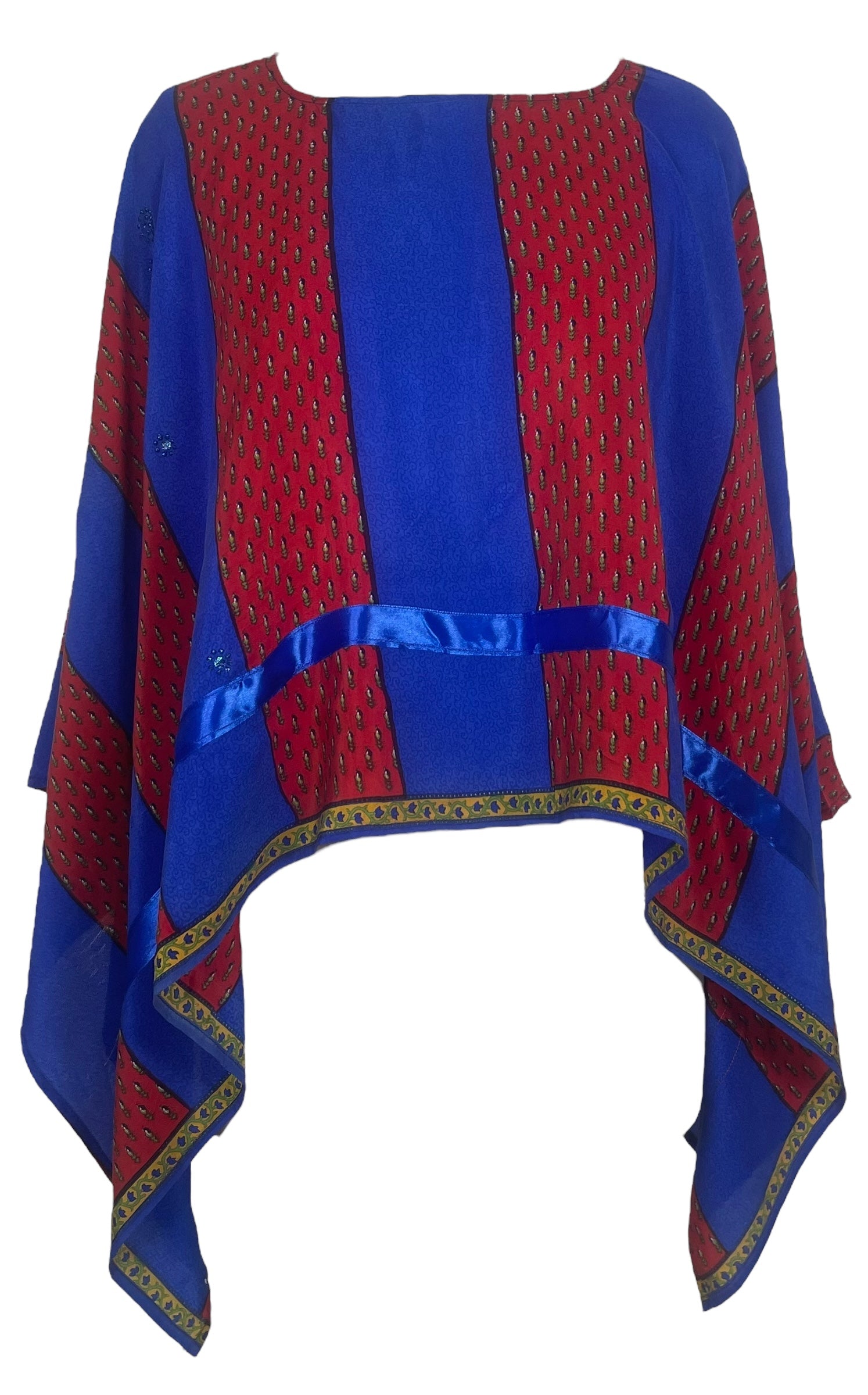 PREVIEW PRC7642 Avatar Pure Silk Capelet Poncho by DECEMBER2025 – Handmade ethical Poncho from sariKNOTsari using upcycled silk. Designed in Canada for travel and slow fashion, loved from Toronto to LA to Sydney.