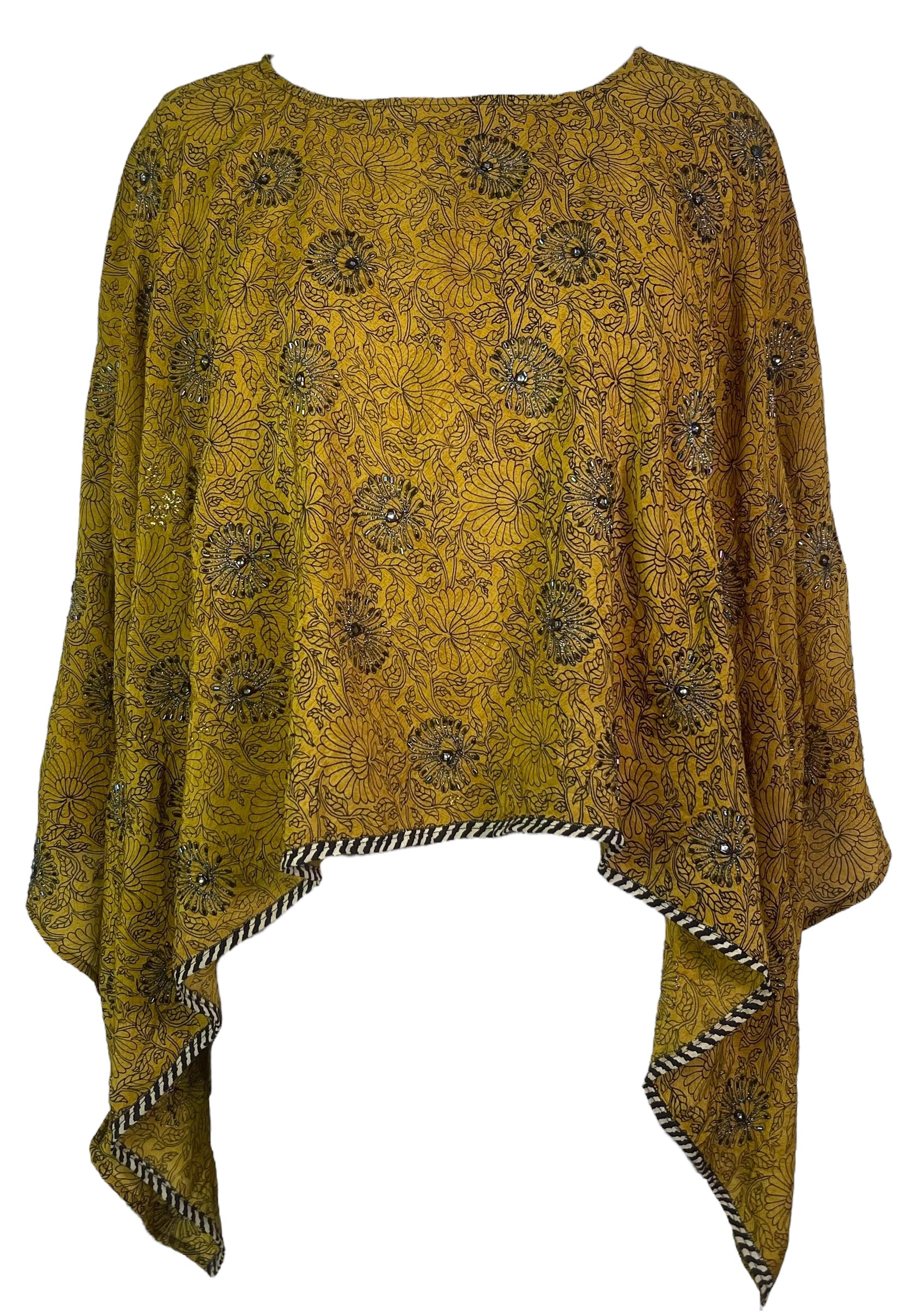 PREVIEW PRC7949 Avatar Pure Silk Capelet Poncho by DECEMBER2025 – Handmade ethical Poncho from sariKNOTsari using upcycled silk. Designed in Canada for travel and slow fashion, loved from Toronto to LA to Sydney.