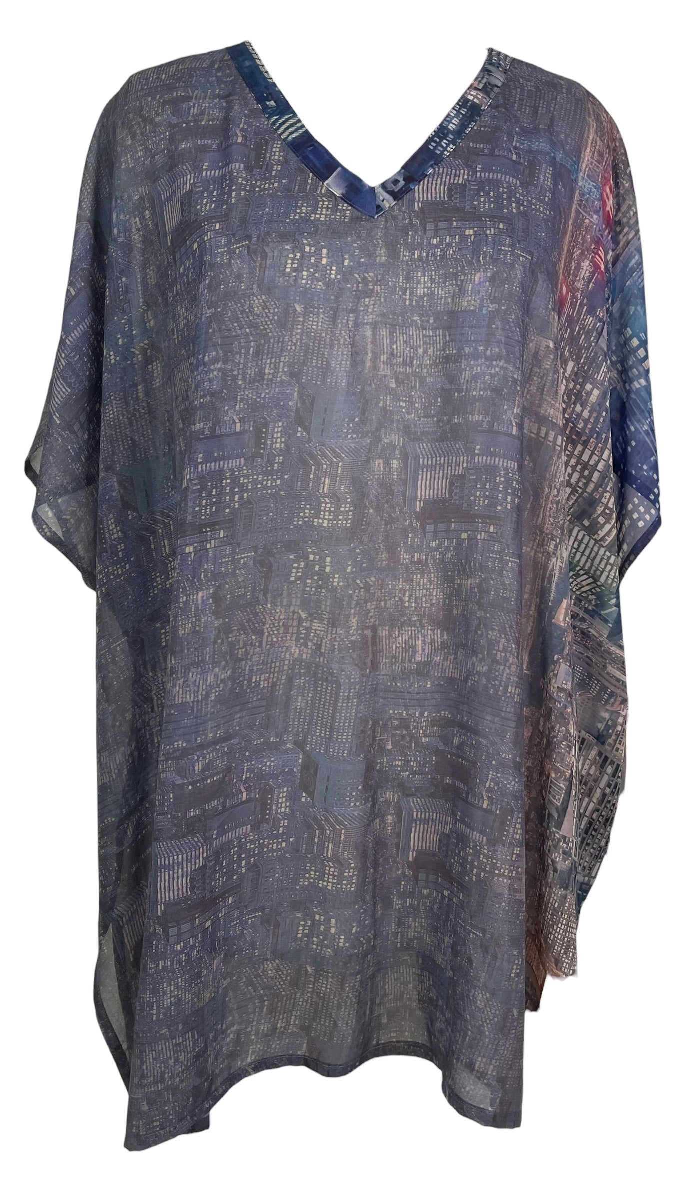 PREVIEW PRG8143 Sheer Avatar Pure Silk Short Kaftan Tunic with Slits by FEBRUARY2026 – Handmade ethical Short Kaftan from sariKNOTsari using upcycled silk. Designed in Canada for travel and slow fashion, loved from Toronto to LA to Sydney.