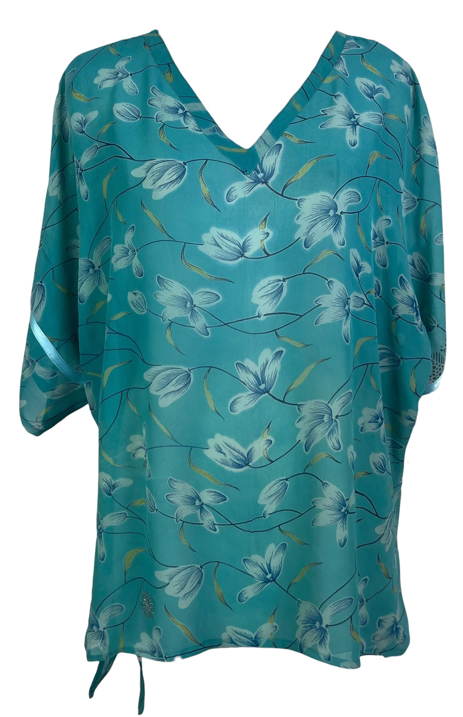 PRG8442 Sheer Avatar Pure Silk Long Tunic with Side Ties