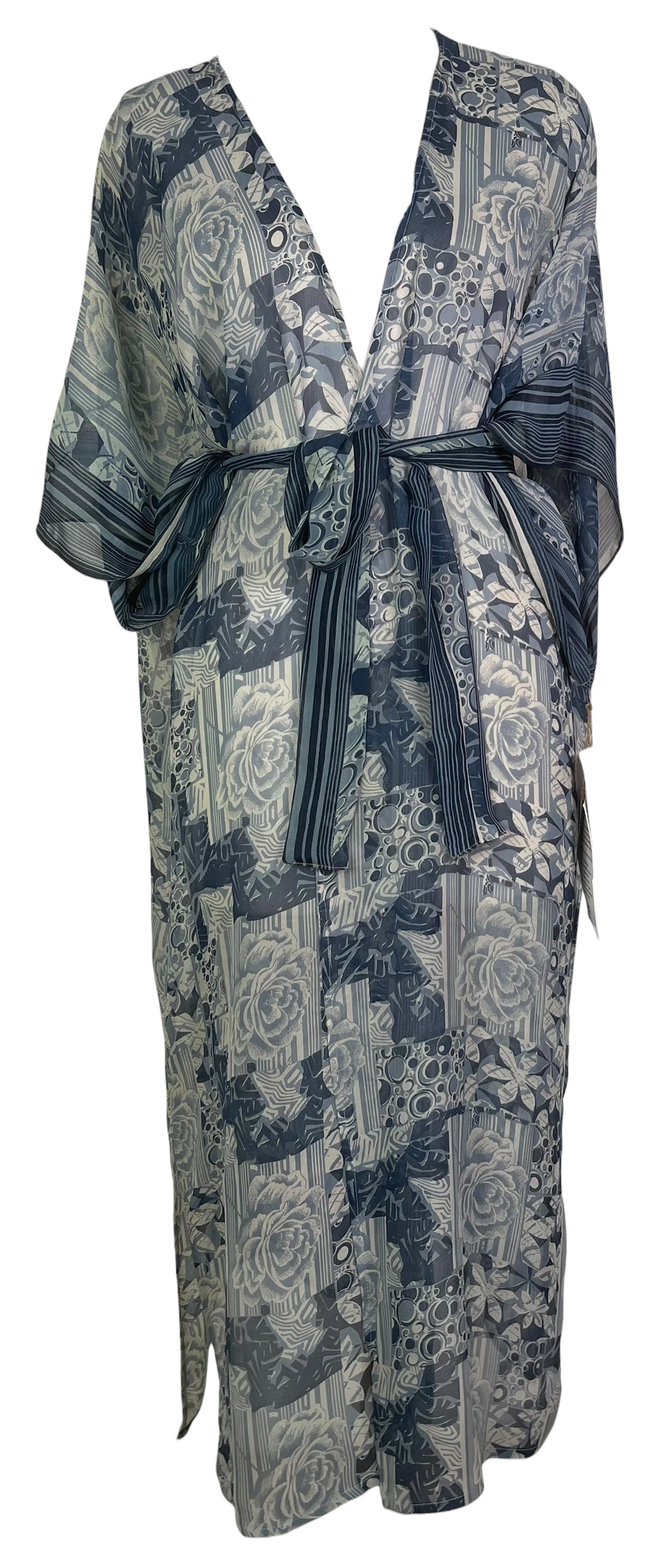 PRG8575 Sheer Wabi Sabi Pure Silk Kimono Sleeved Duster with Belt