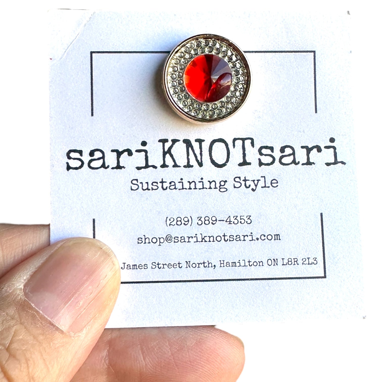 Red Gem with Rhinestones Magnetic Button