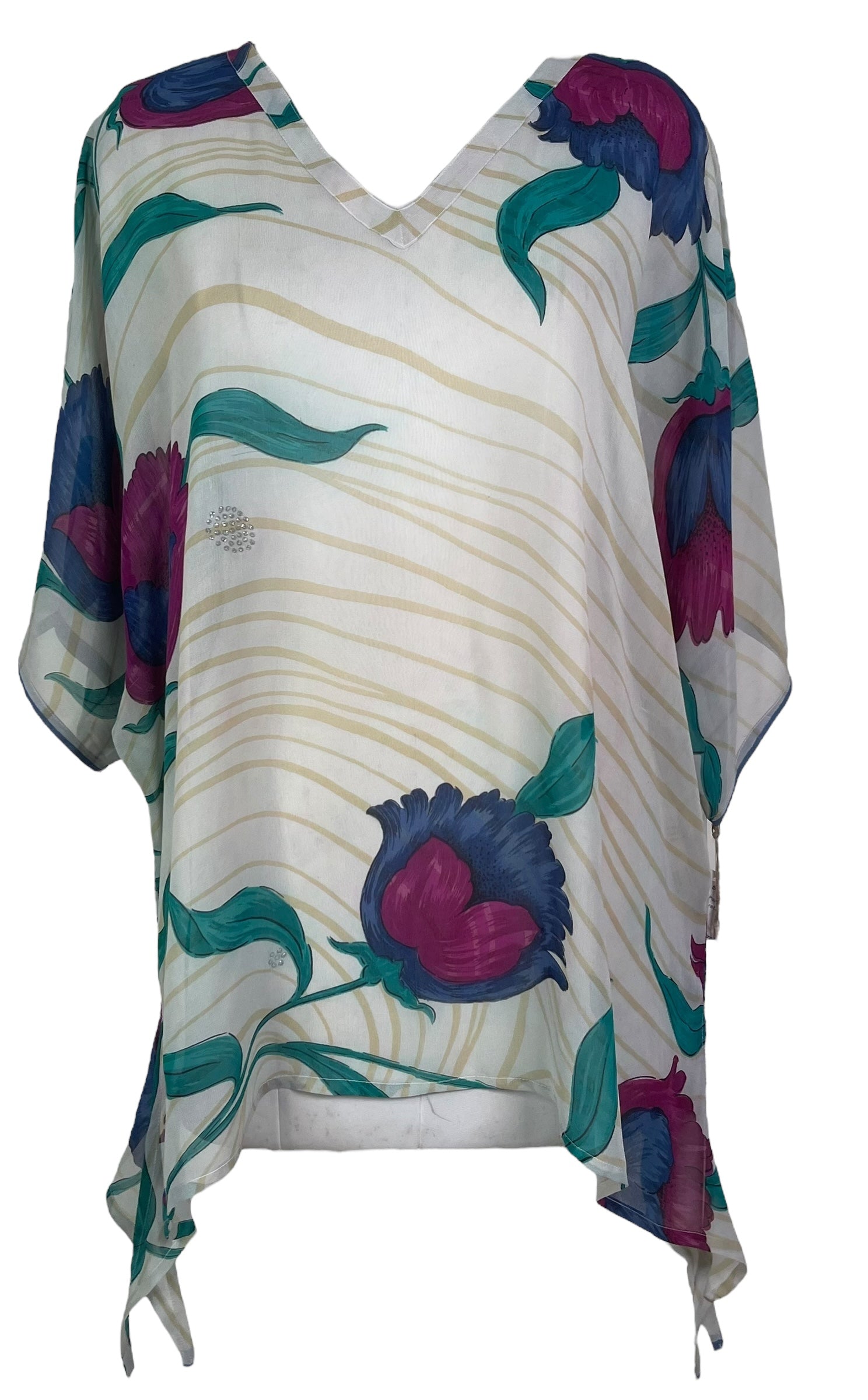 PRG8052 Sheer Avatar Pure Silk Long Tunic with Side Ties