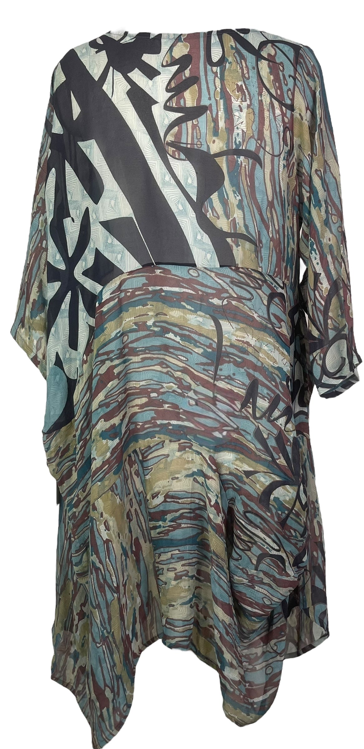 PRG7984 Sheer Avatar Pure Silk Sculptural Long Tunic Dress