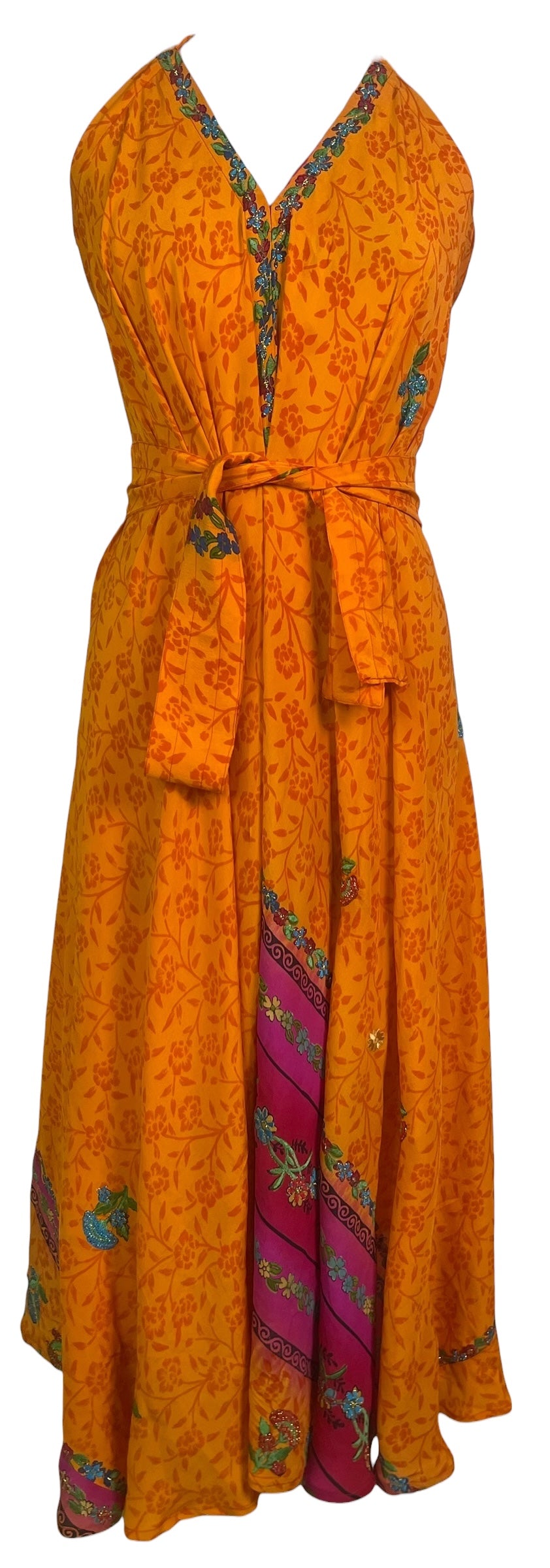 PRC8822 Wabi Sabi Pure Silk Maxi Dress with Belt