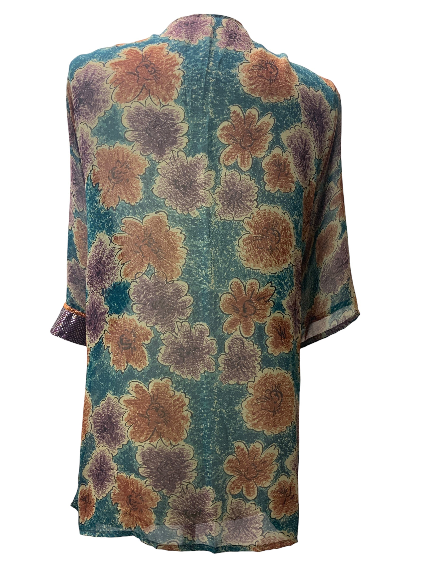 PRG1268 Kate Bushy Sheer Avatar Pure Silk Kimono-Sleevedd Jacket with Belt