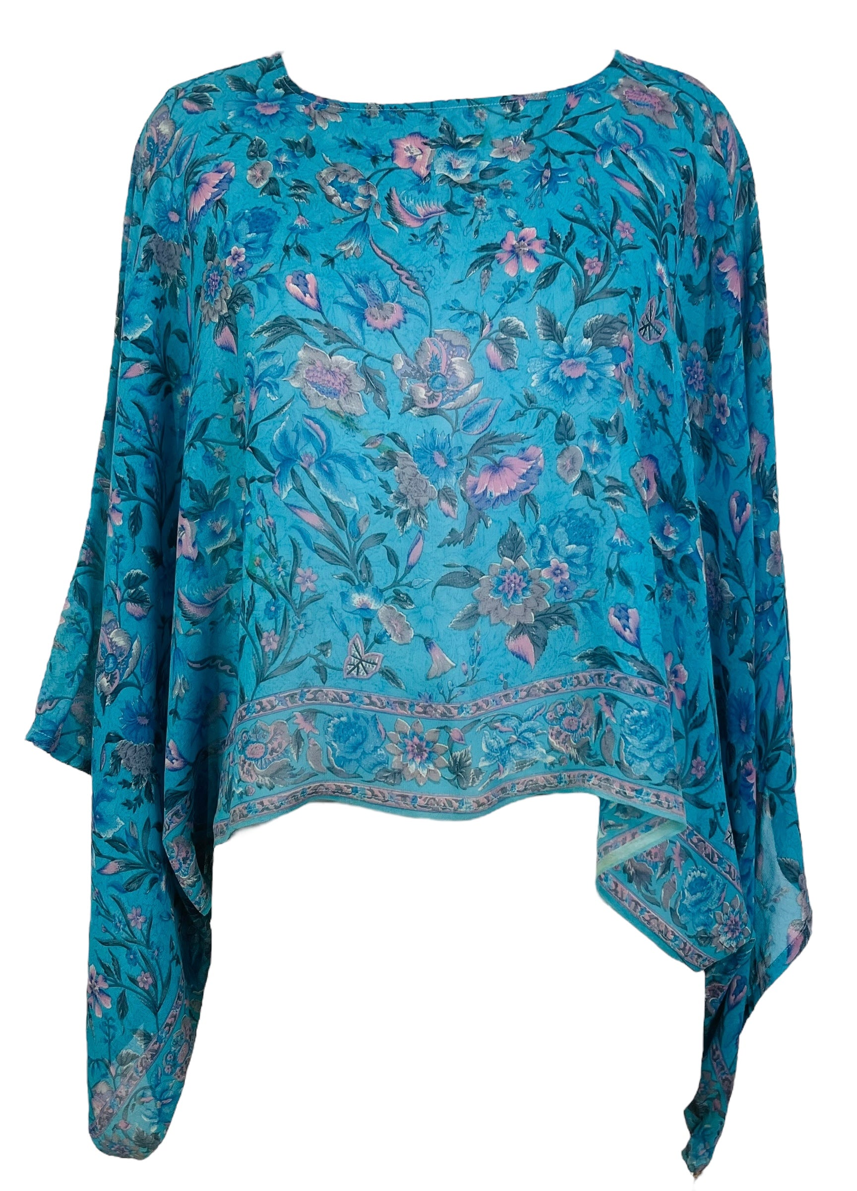 PRG7689 Sheer Wabi Sabi Pure Silk Kimono-Sleeved Top