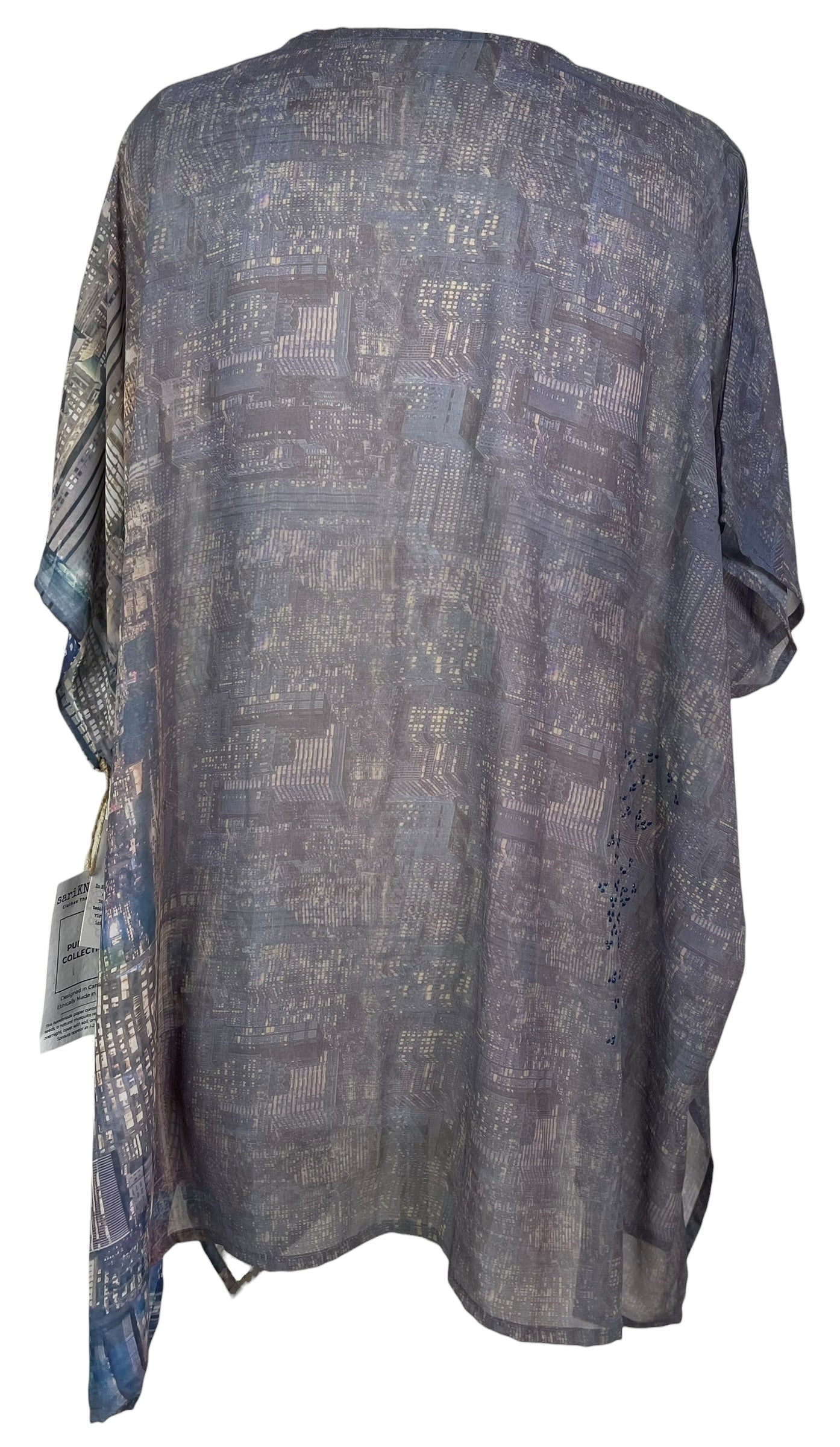 PREVIEW PRG8143 Sheer Avatar Pure Silk Short Kaftan Tunic with Slits by FEBRUARY2026 – Handmade ethical Short Kaftan from sariKNOTsari using upcycled silk. Designed in Canada for travel and slow fashion, loved from Toronto to LA to Sydney.
