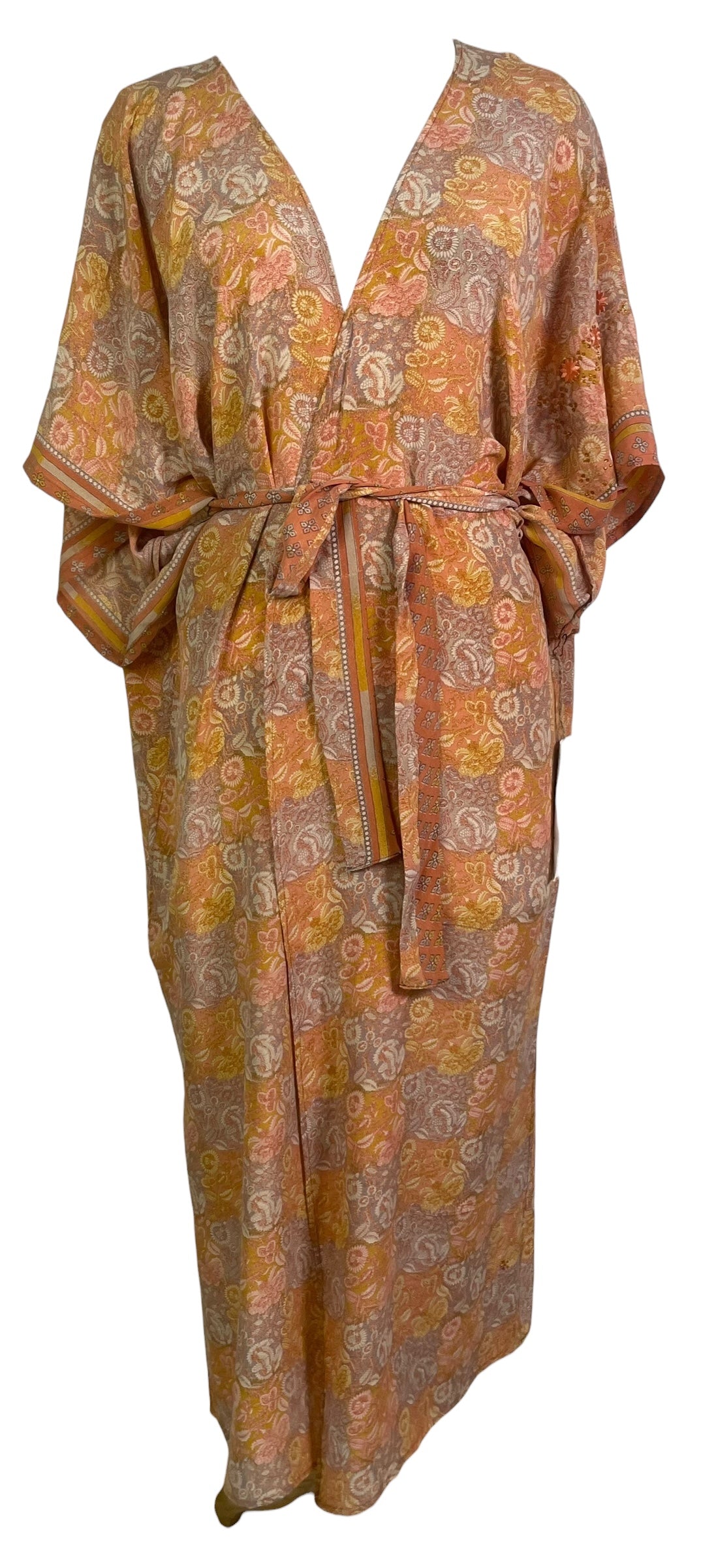 PREVIEW PRC8666B Avatar Long Pure Silk Kimono Sleeved Duster with Belt by MARCH2026 – Handmade ethical Long Kimono from sariKNOTsari using upcycled silk. Designed in Canada for travel and slow fashion, loved from Toronto to LA to Sydney. Featuring Zsiska, Bryn Walker and Artisan Leather coats by Rejean Pepin, Pepin designs