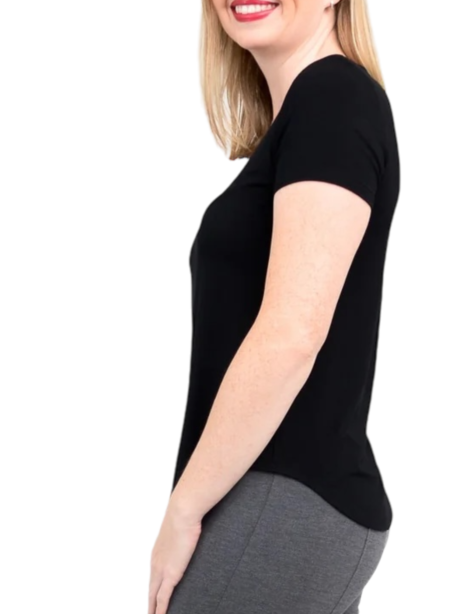 Tessa Black Bamboo Tee Shirt by Blue Sky Clothing Co – Handmade ethical Short Sleeved Top from sariKNOTsari using upcycled silk. Designed in Canada for travel and slow fashion, loved from Toronto to LA to Sydney.