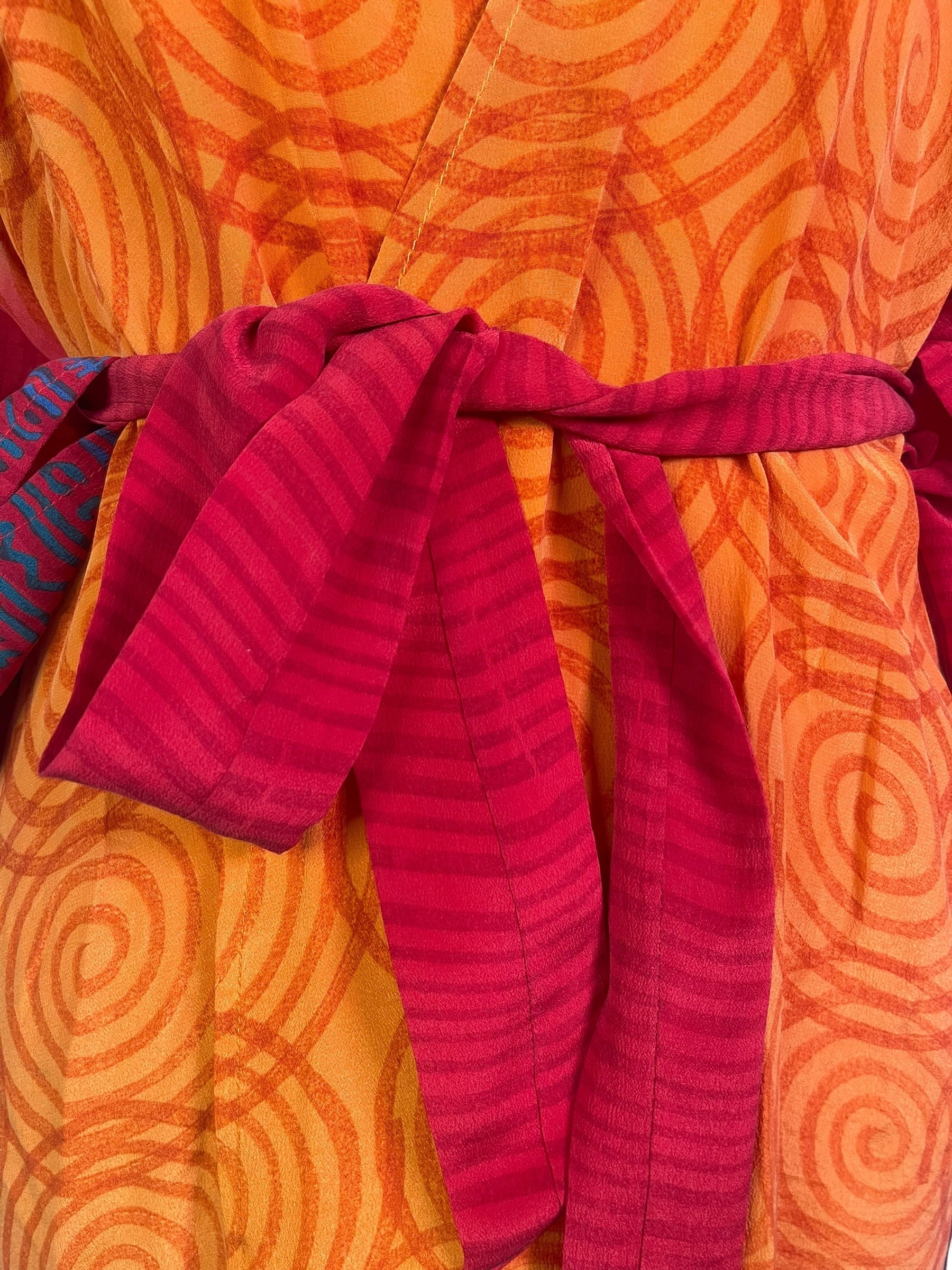 PRC8879 Avatar Long Pure Silk Kimono Sleeved Duster with Belt